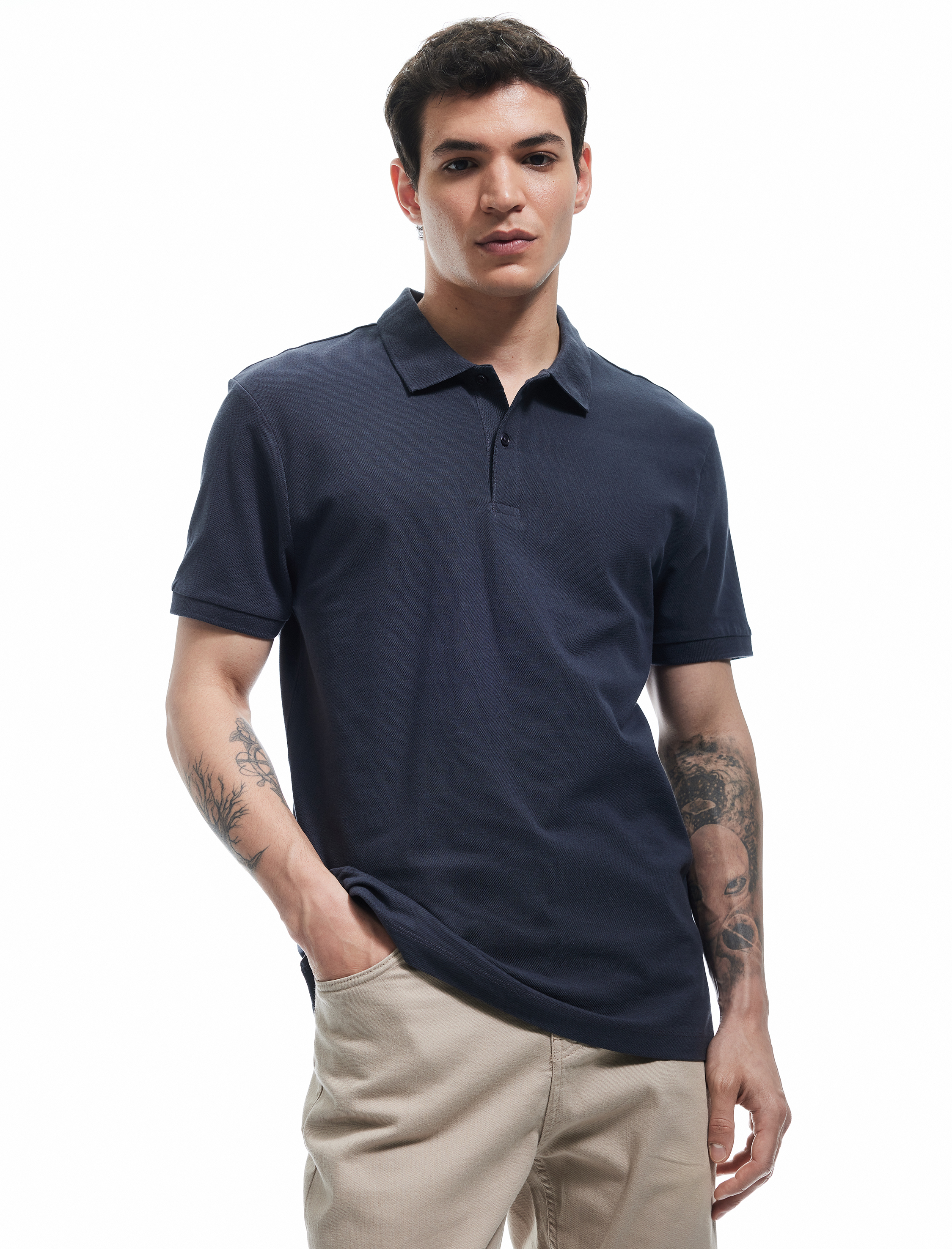   Kısa Kollu Pamuklu Pike Kumaş Polo Yaka Slim Fit Tişört