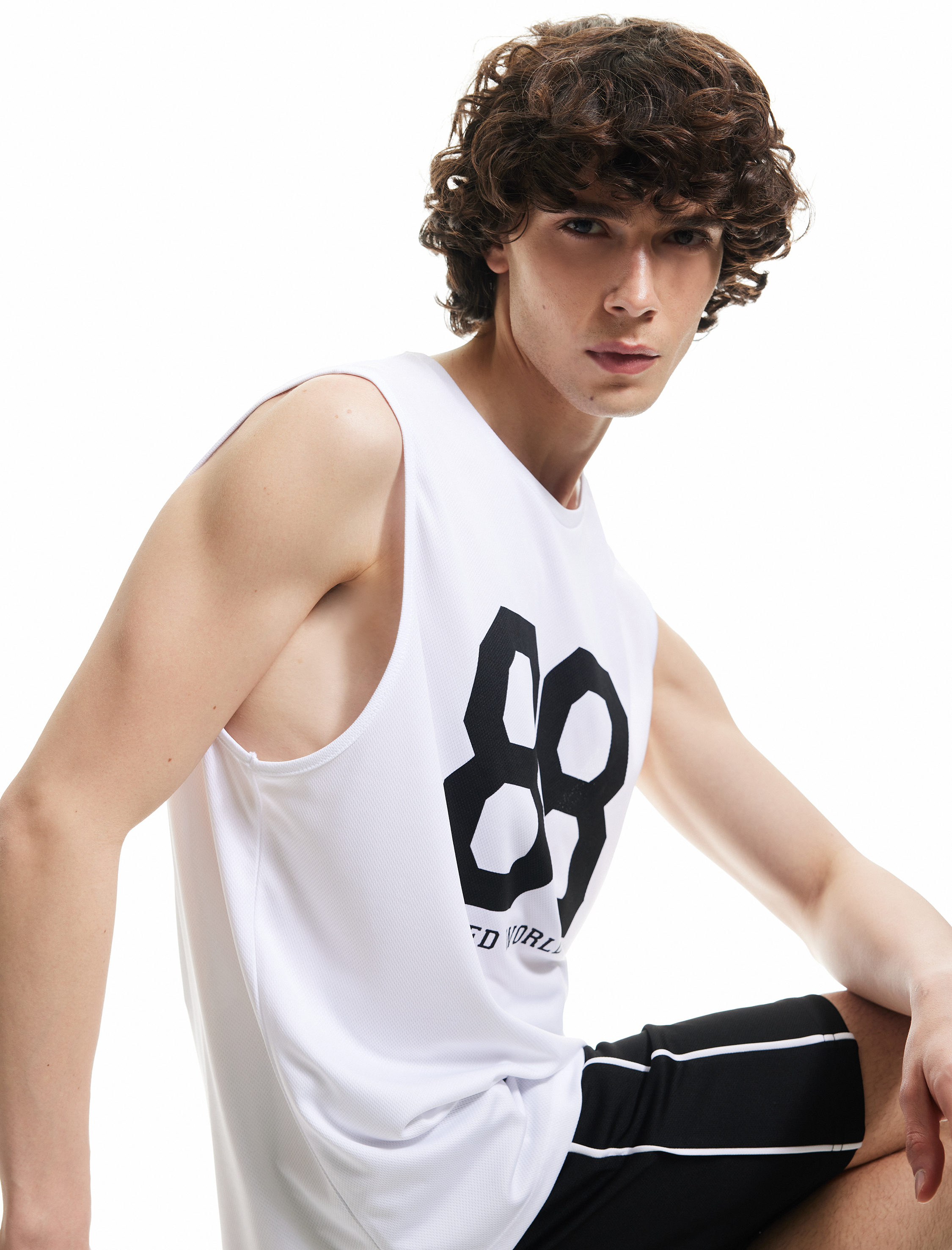   Baskılı Bisiklet Yaka Kolsuz Sporcu Atleti