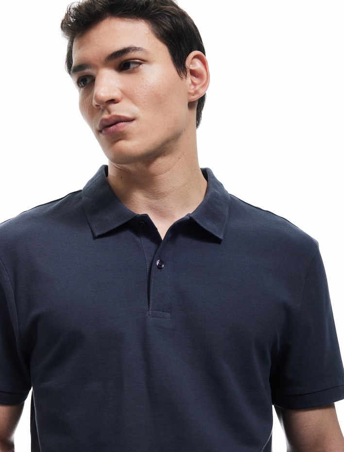  Kısa Kollu Pamuklu Pike Kumaş Polo Yaka Slim Fit Tişört