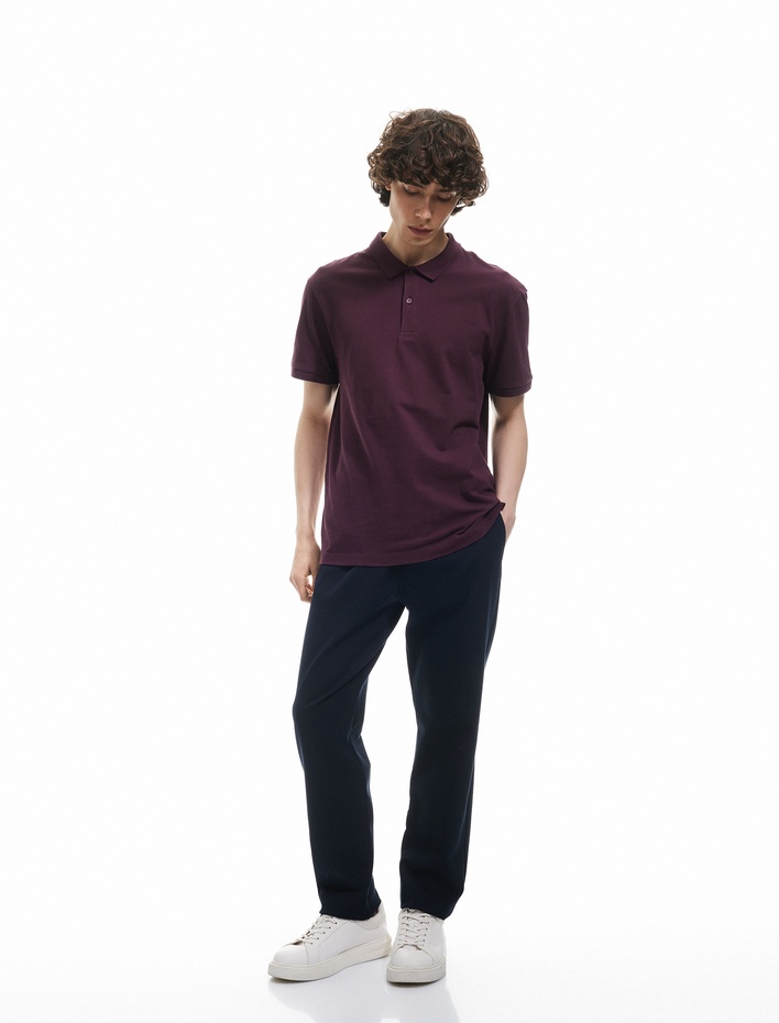  Kısa Kollu Pamuklu Pike Kumaş Polo Yaka Slim Fit Tişört