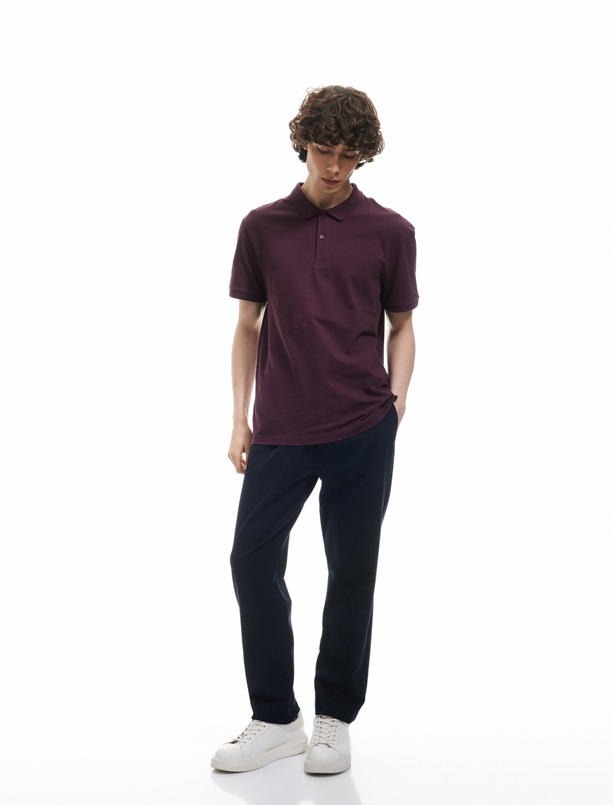   Kısa Kollu Pamuklu Pike Kumaş Polo Yaka Slim Fit Tişört