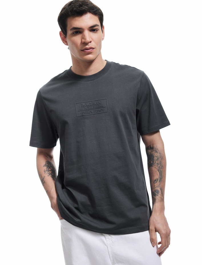  Regular Fit Pamuklu Bisiklet Yaka Kısa Kollu Baskılı Tişört