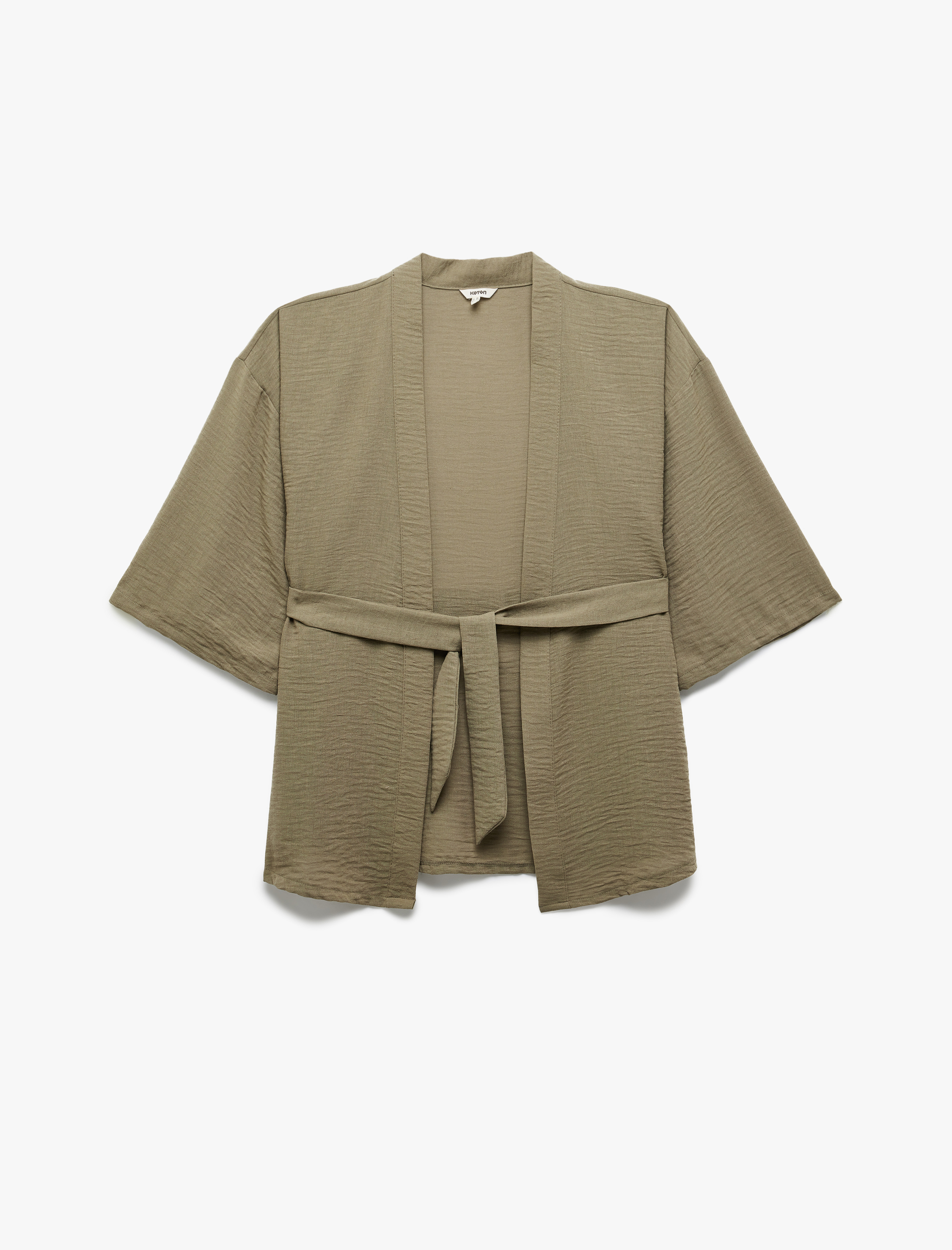   Kruvaze Beli Bağcıklı Kısa Geniş Kollu Kimono