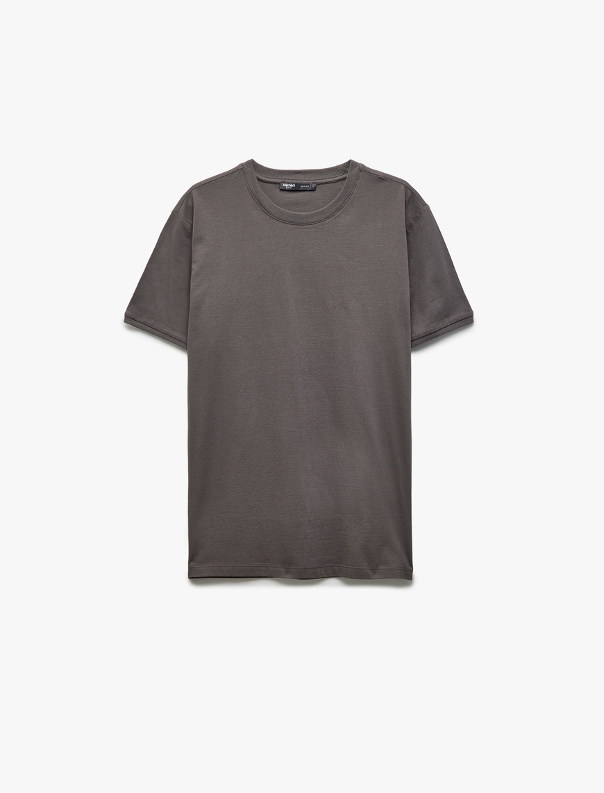   Kısa Kollu Bisiklet Yaka Pamuklu Slim Fit Erkek Basic Tişört