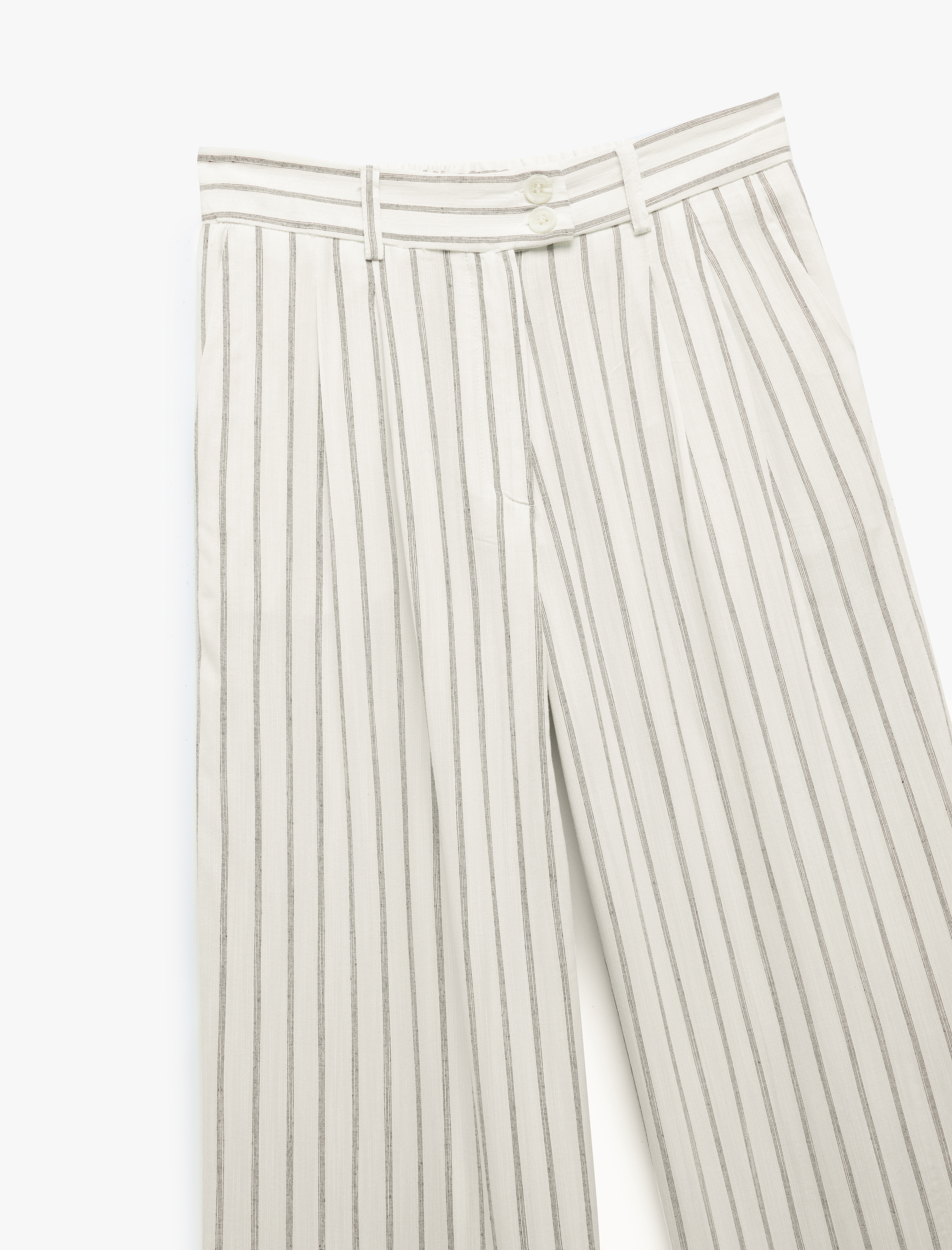   Düğmeli Pileli Rahat Kesim Çizgili Viskon Pantolon