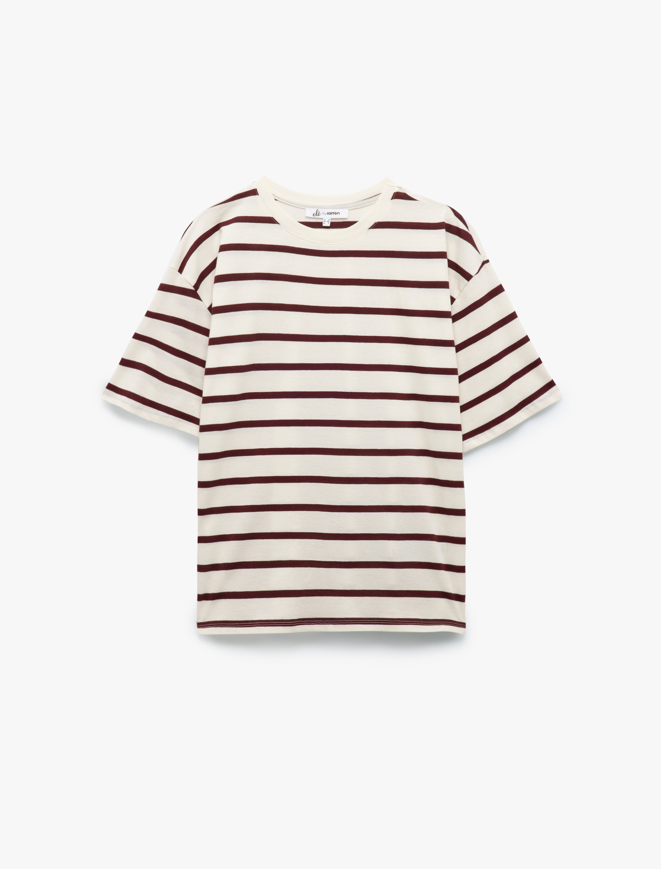 Çizgili Bisiklet Yaka Kısa Kollu Kadın Tişört