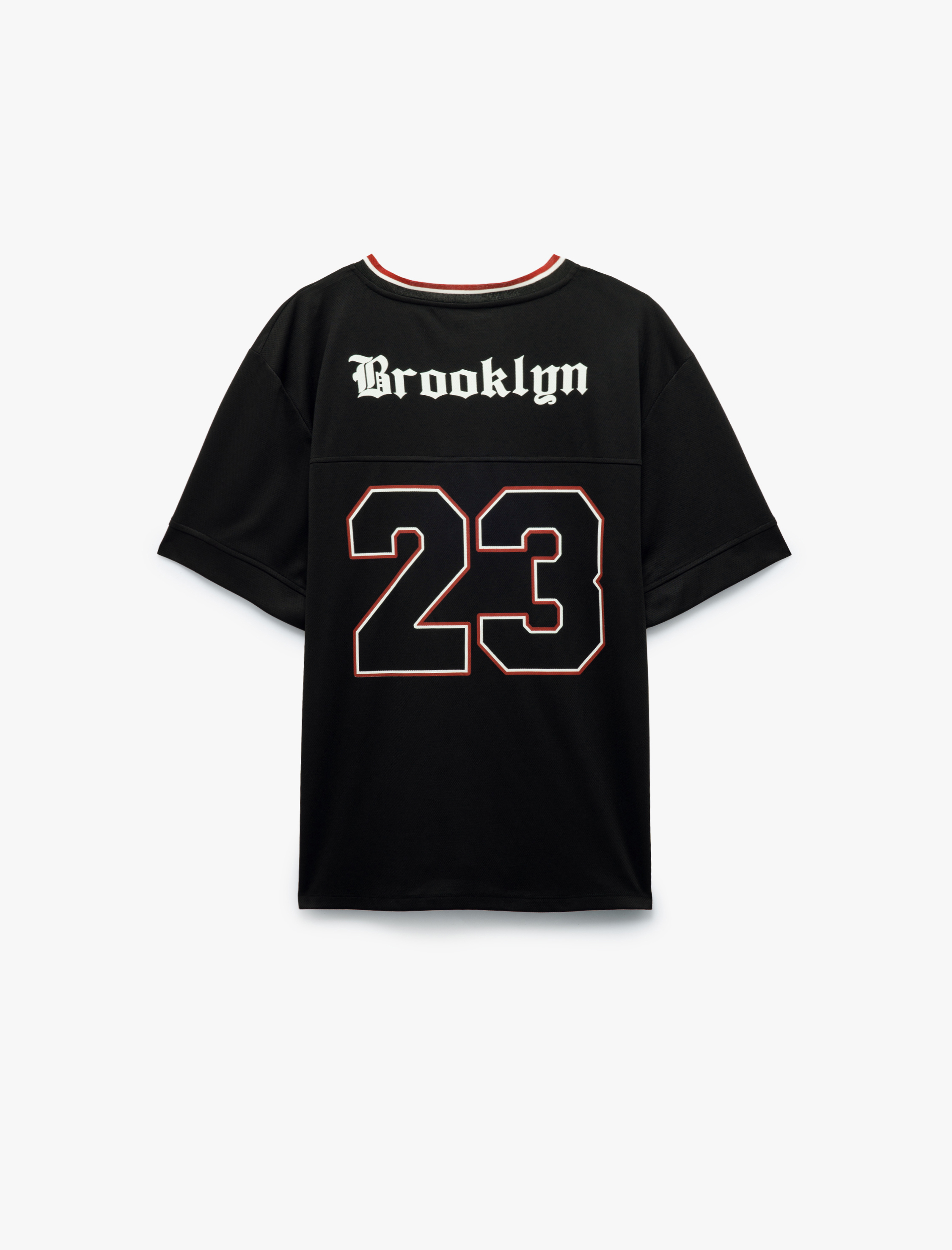   V Yaka Kısa Kollu Kolej Baskılı Spor Tişört