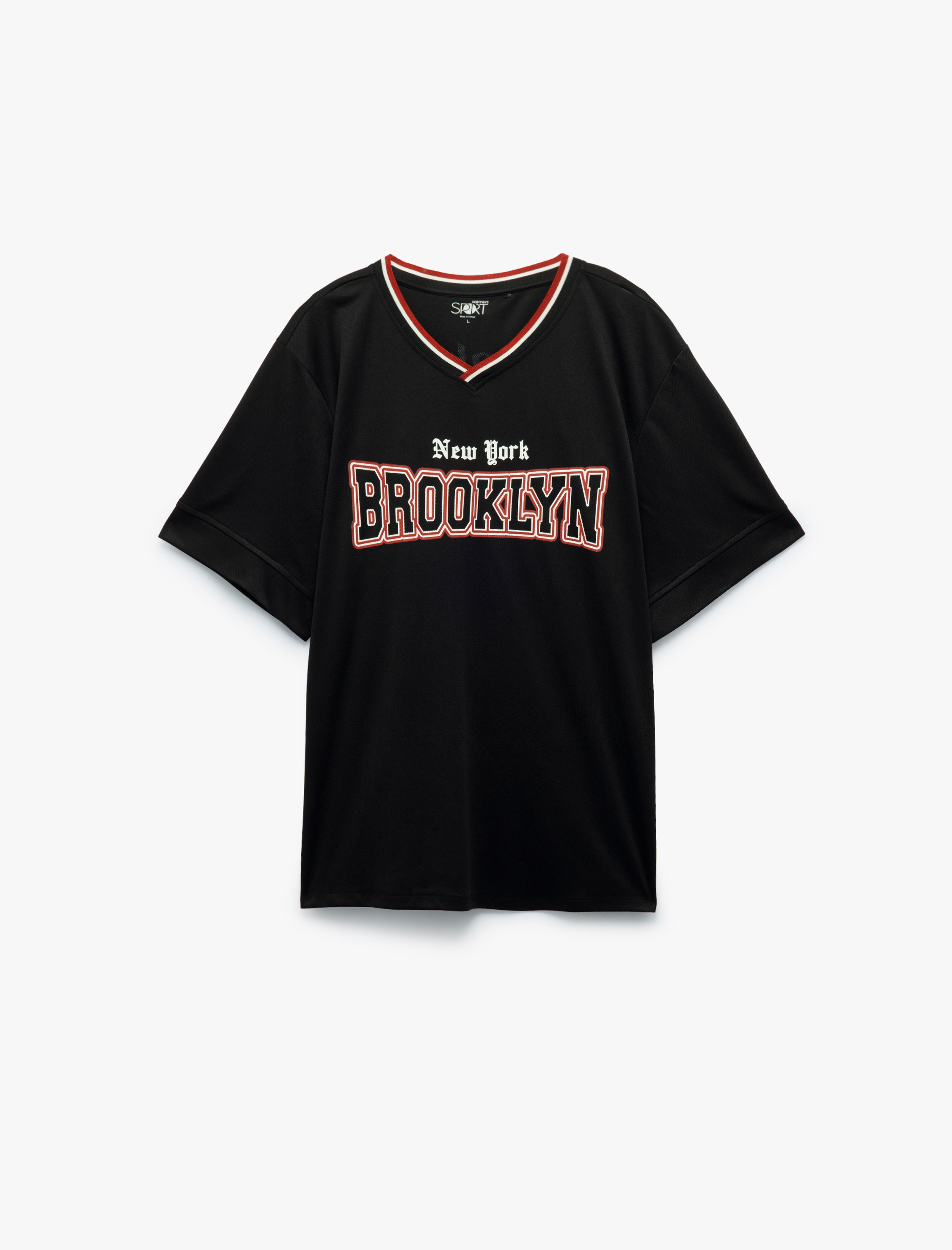   V Yaka Kısa Kollu Kolej Baskılı Spor Tişört