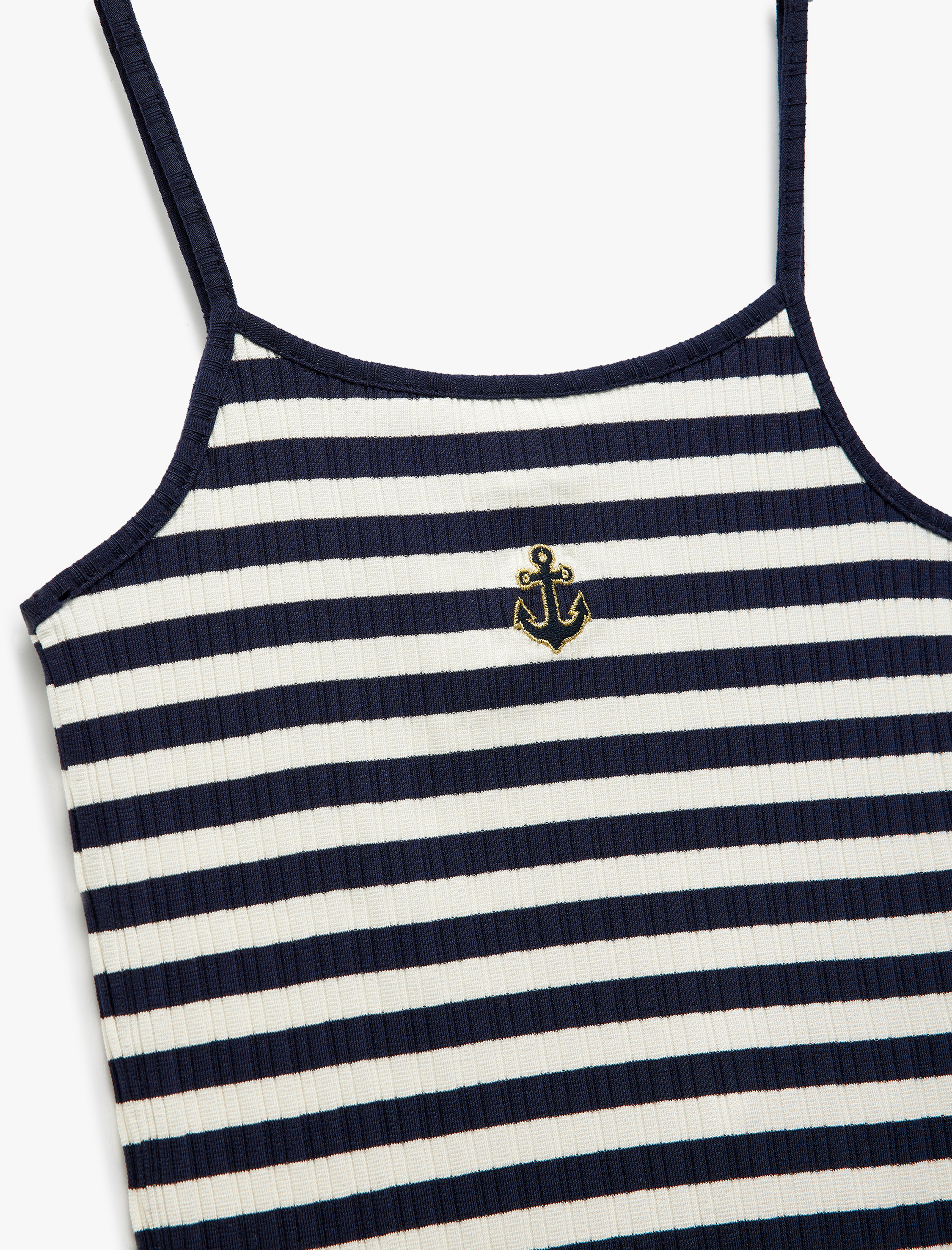  Kız Çocuk Ribanalı Çizgili Nakış Detaylı İnce Askılı Atlet