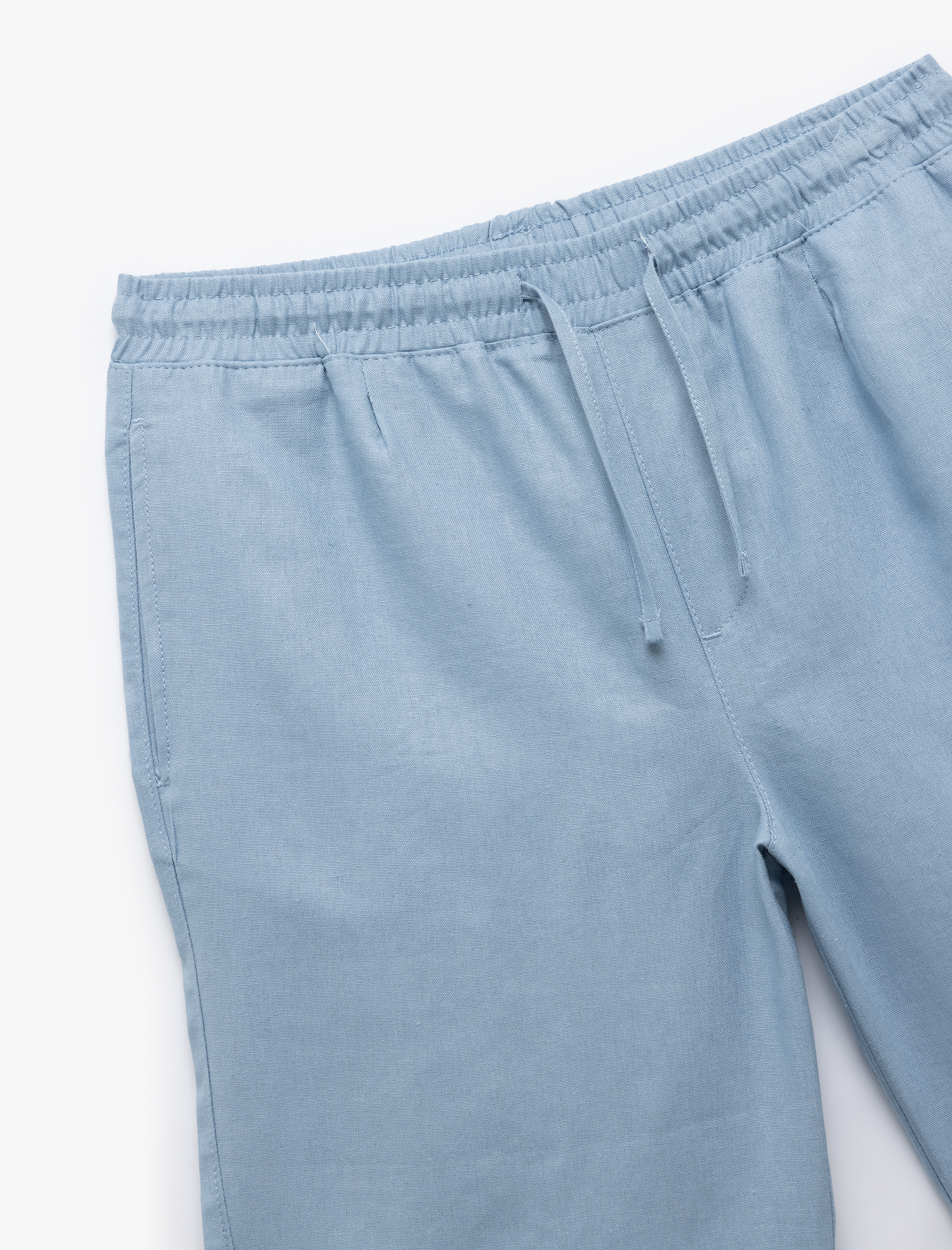Cepli Keten Viskon Karışımlı Bermuda Oversize Beli Bağcıklı Şort