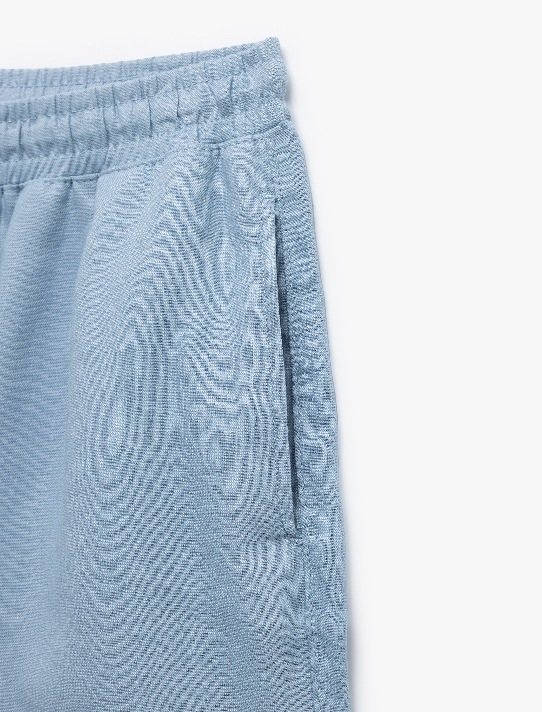 Cepli Keten Viskon Karışımlı Bermuda Oversize Beli Bağcıklı Şort