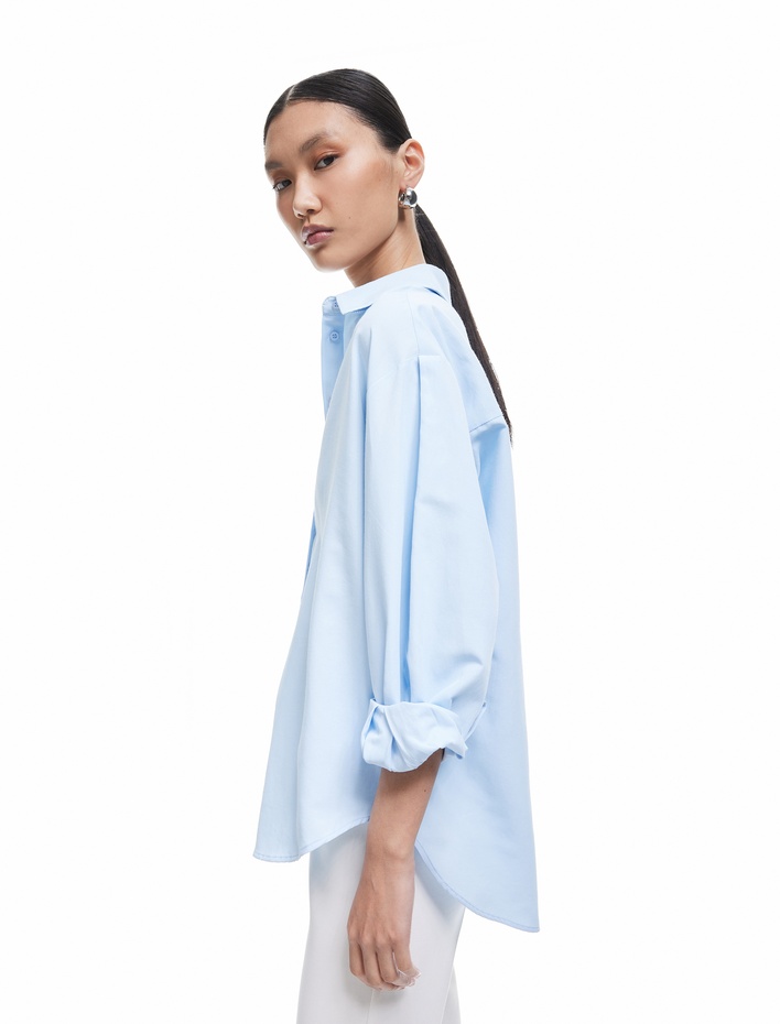  Klasik Yaka Uzun Balon Kollu Kadın Gömlek