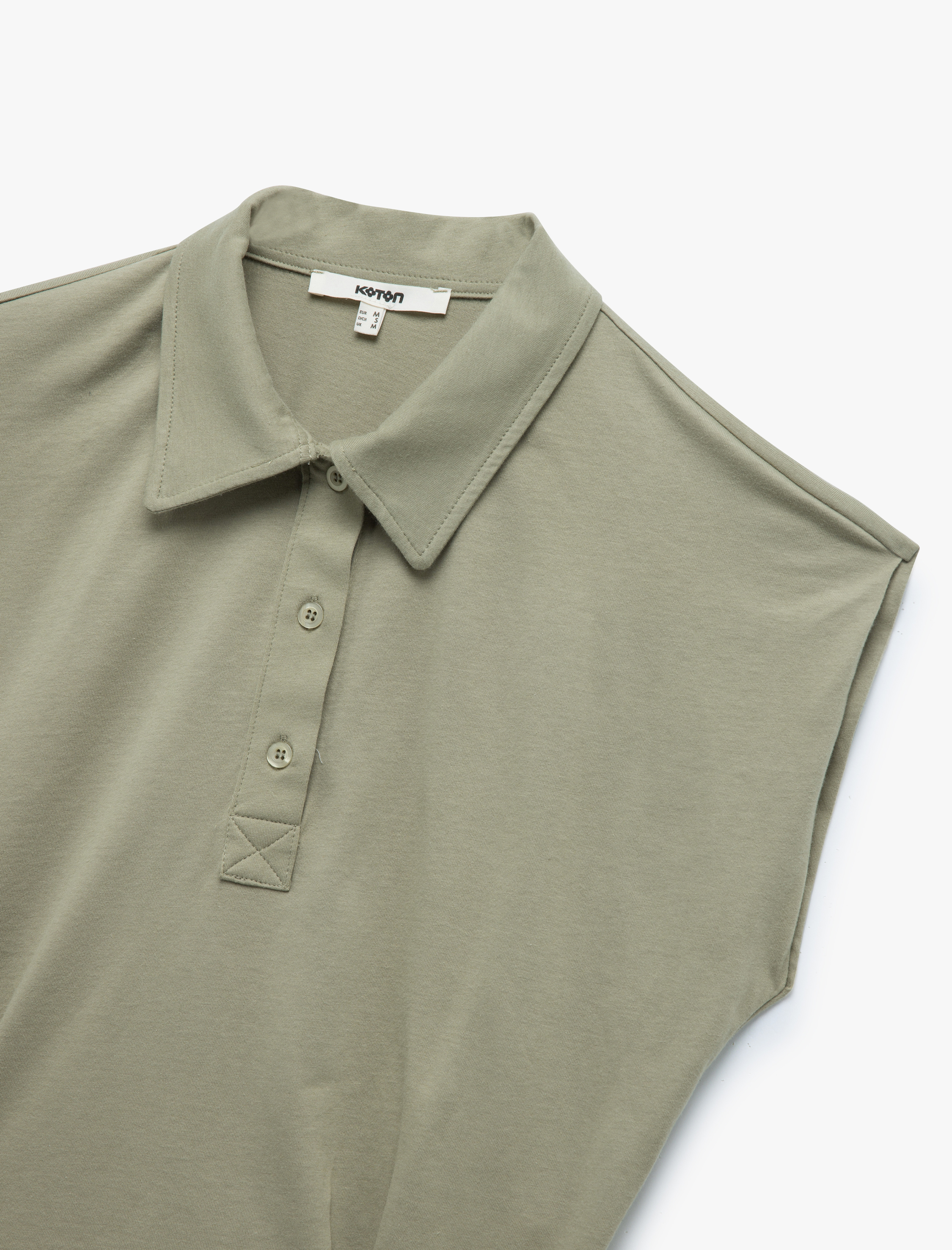   Pamuklu Düğmeli Kolsuz Crop Polo Yaka Tişört