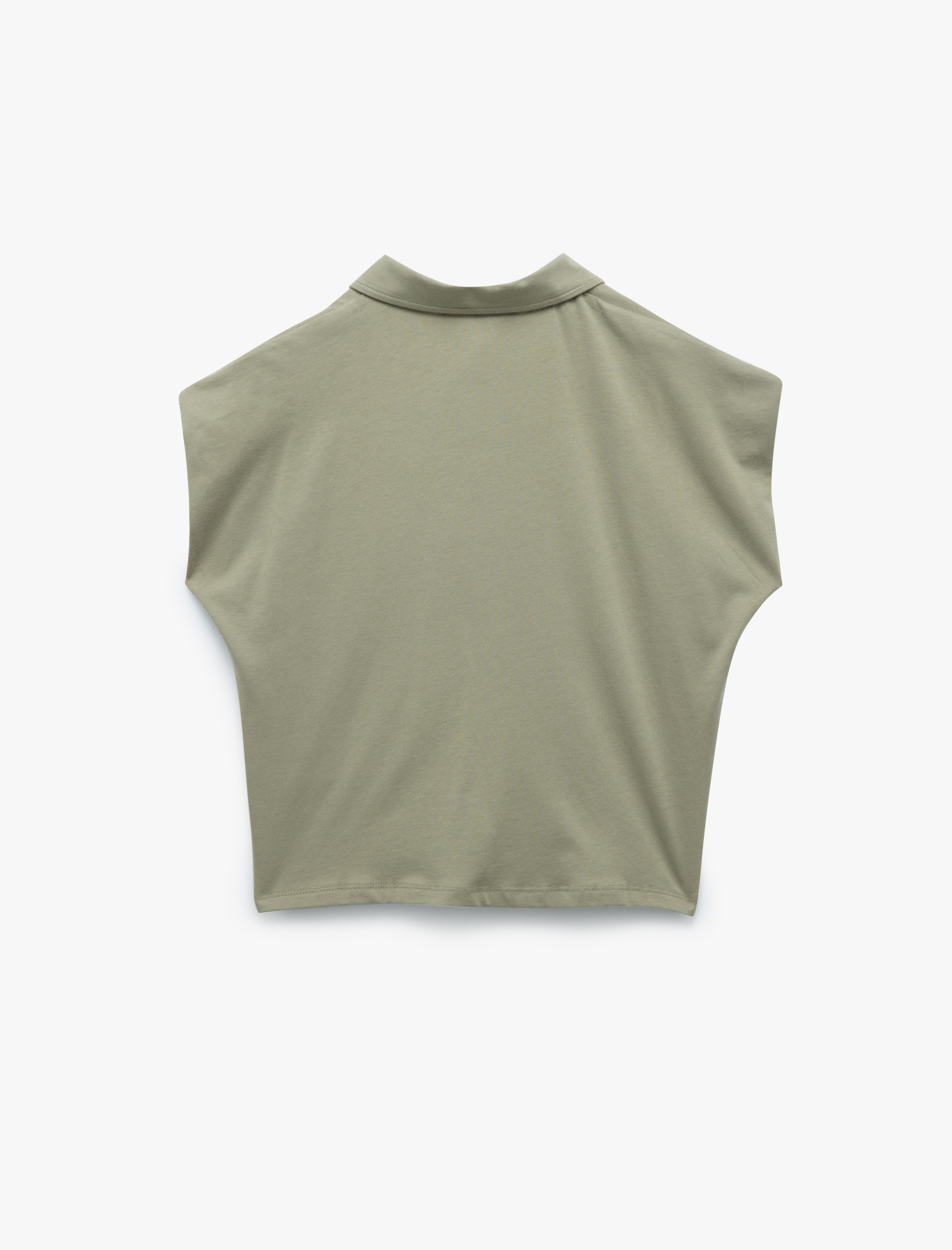   Pamuklu Düğmeli Kolsuz Crop Polo Yaka Tişört