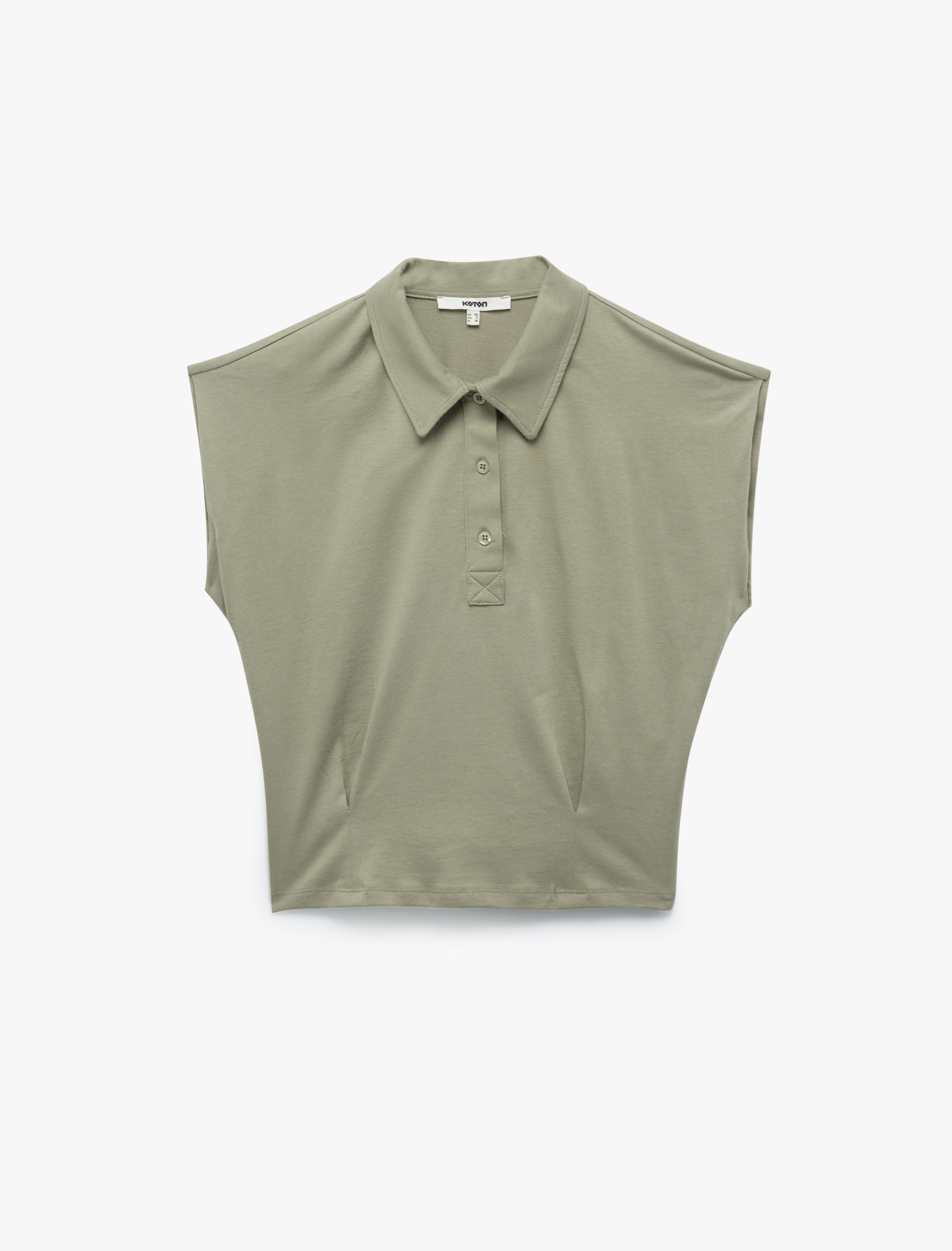   Pamuklu Düğmeli Kolsuz Crop Polo Yaka Tişört