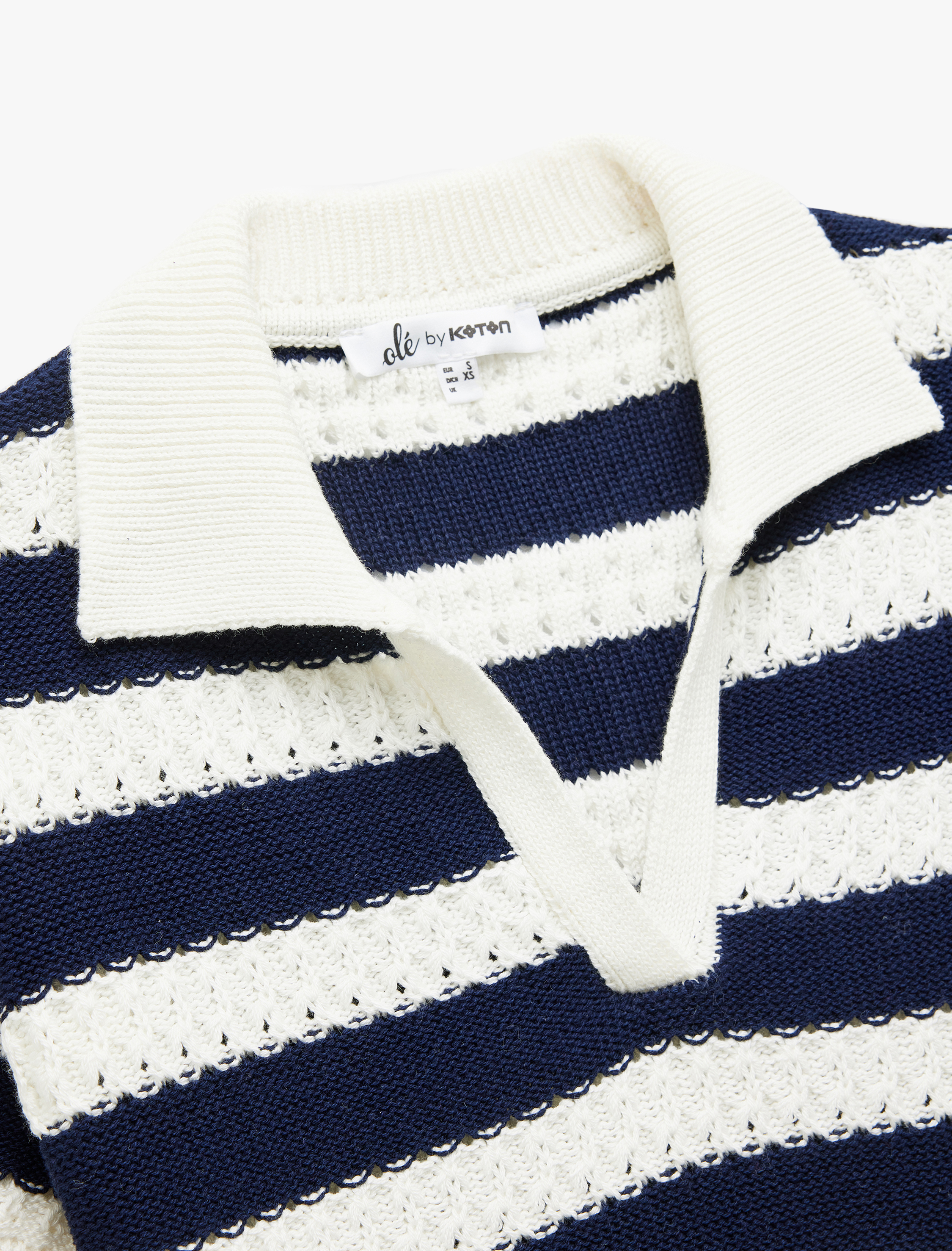   Çizgili Polo Yaka Kısa Kollu Triko Kazak