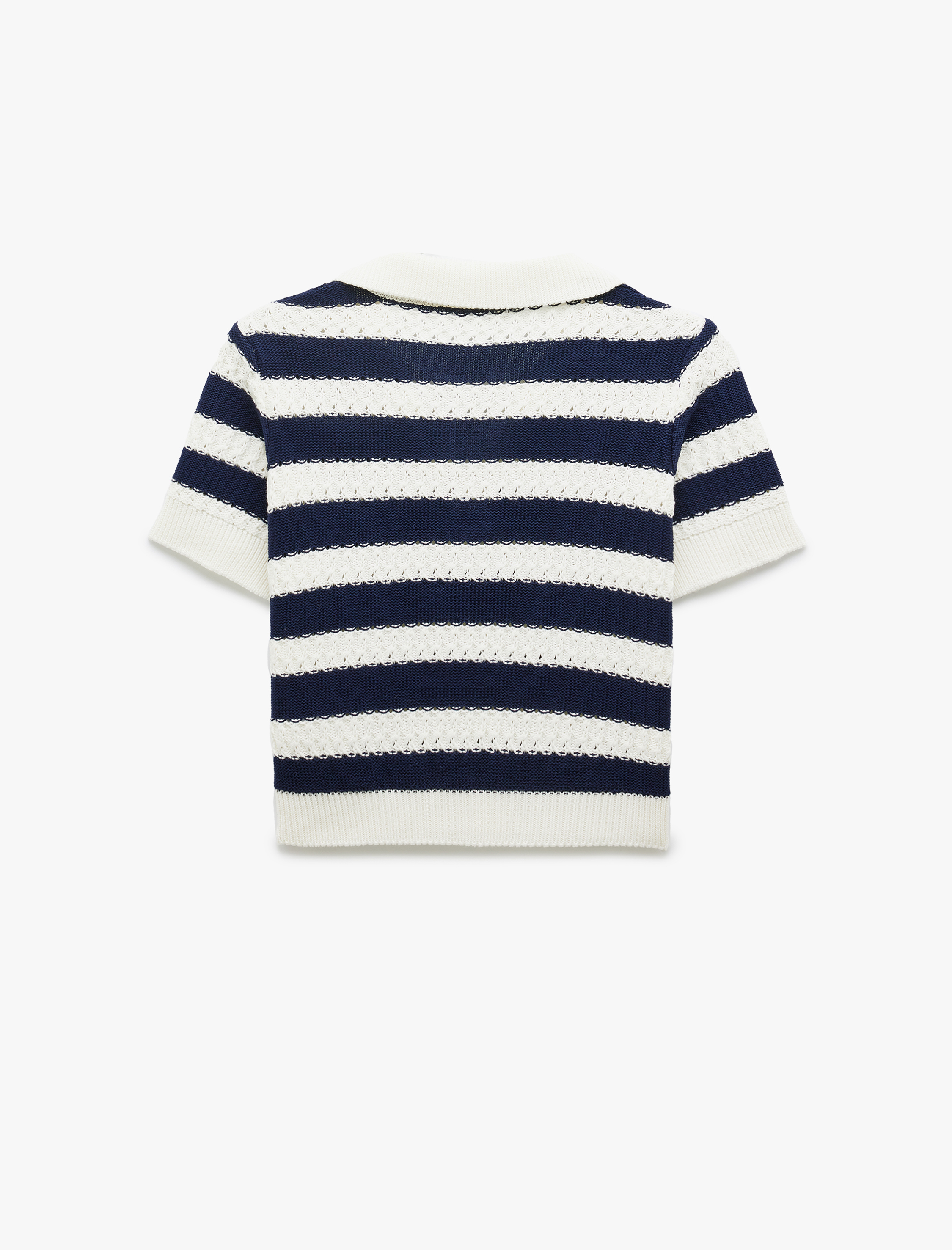   Çizgili Polo Yaka Kısa Kollu Triko Kazak