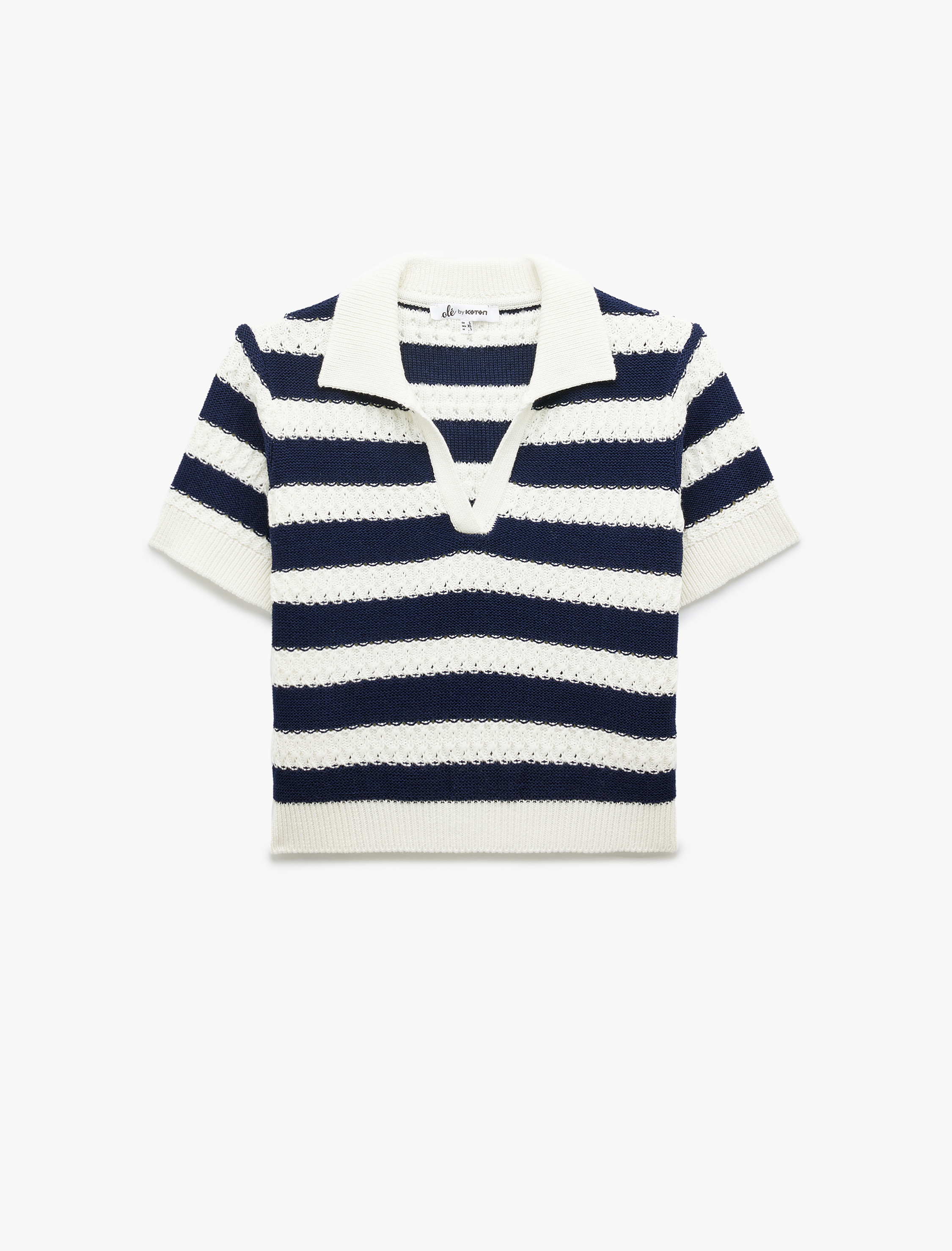   Çizgili Polo Yaka Kısa Kollu Triko Kazak