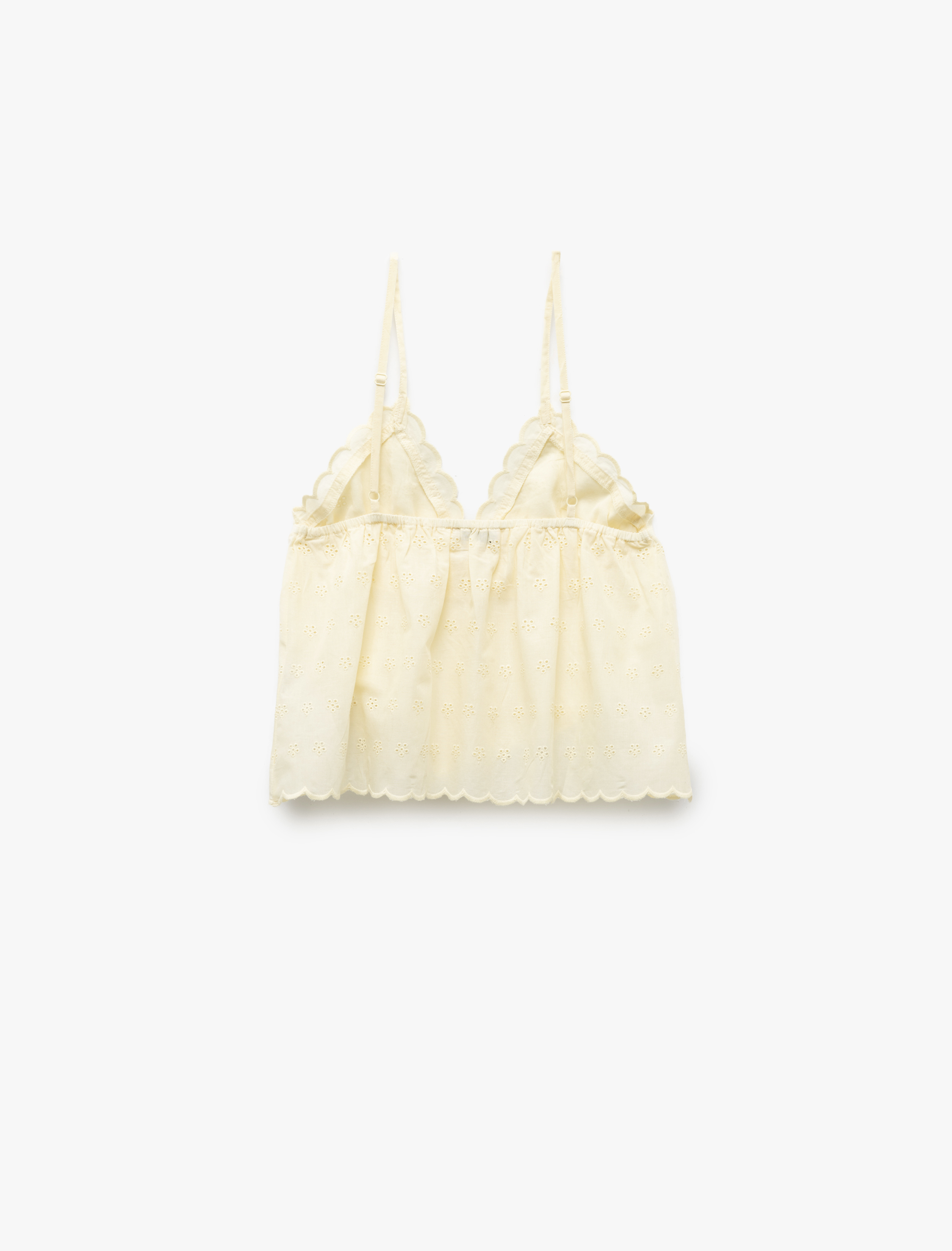   Pamuklu Kolsuz V Yaka İnce Askılı Fistolu Pijama Üstü