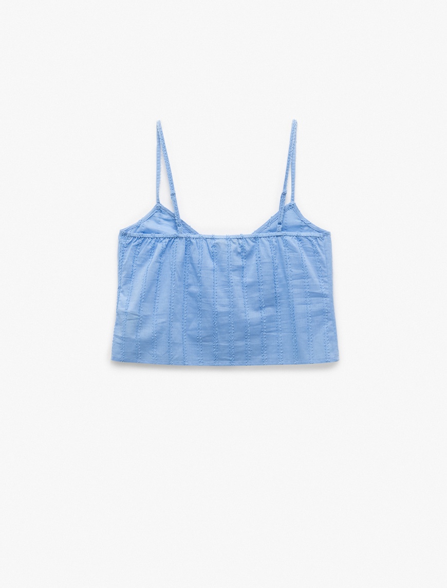   V Yaka Dokulu İnce Askılı Pijama Üstü