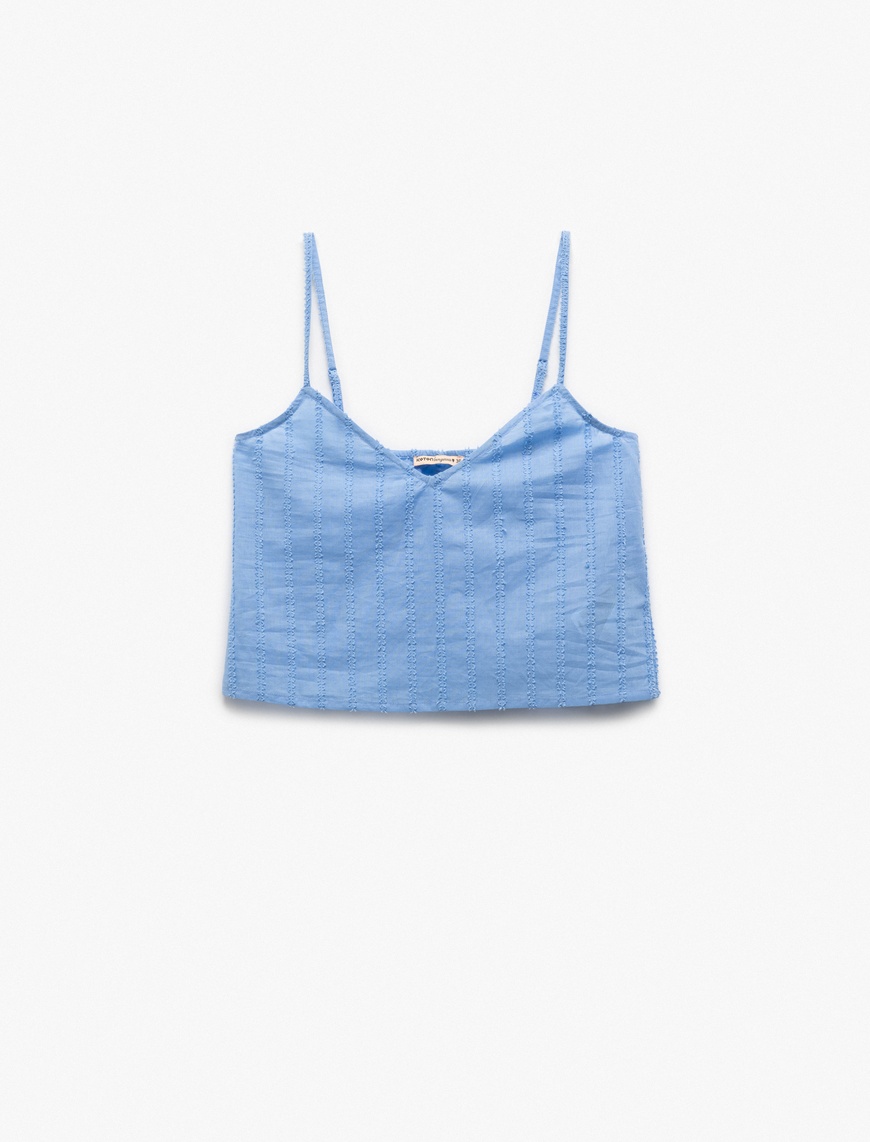   V Yaka Dokulu İnce Askılı Pijama Üstü