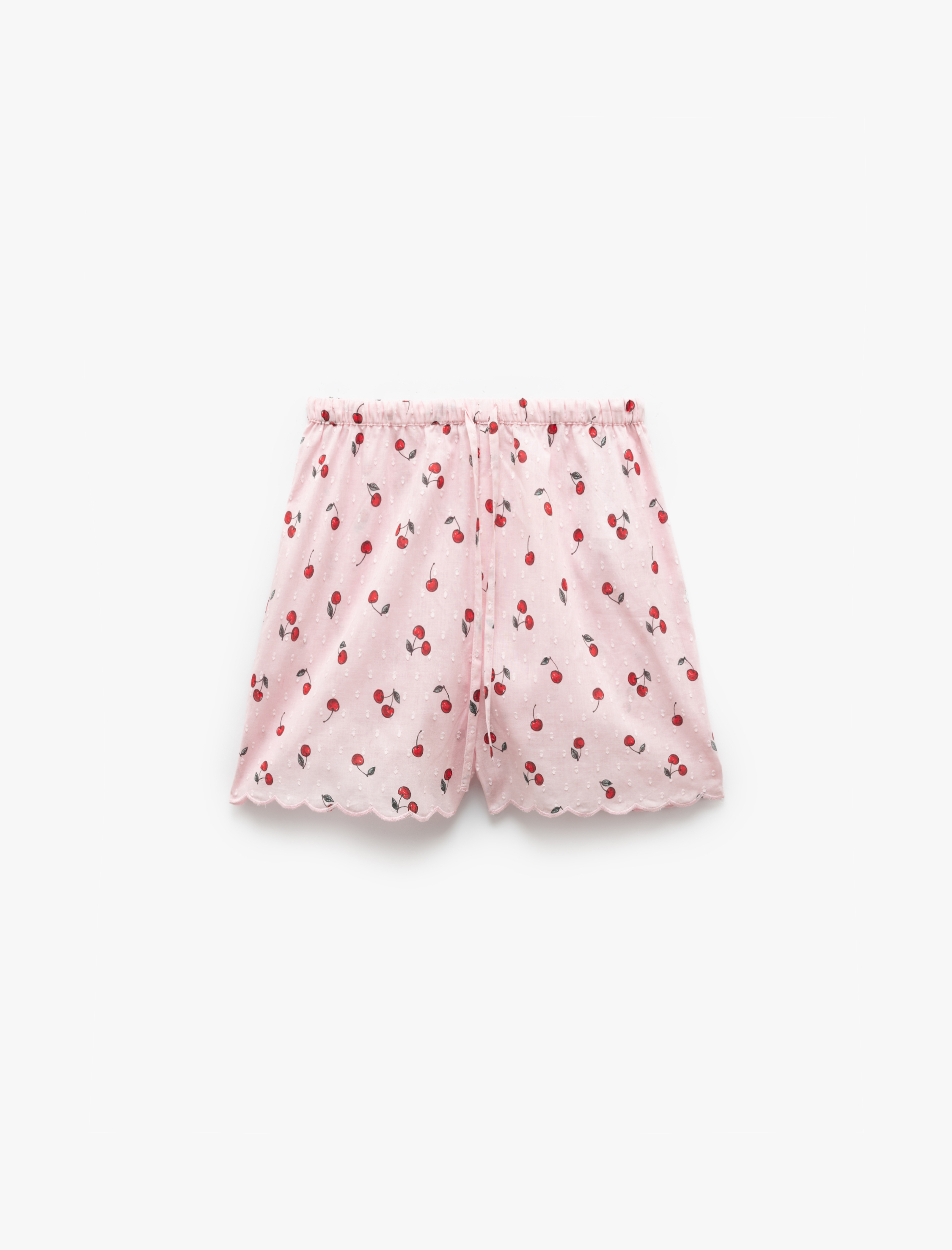 Pamuklu Kiraz Desenli Mini Şort Pijama Altı