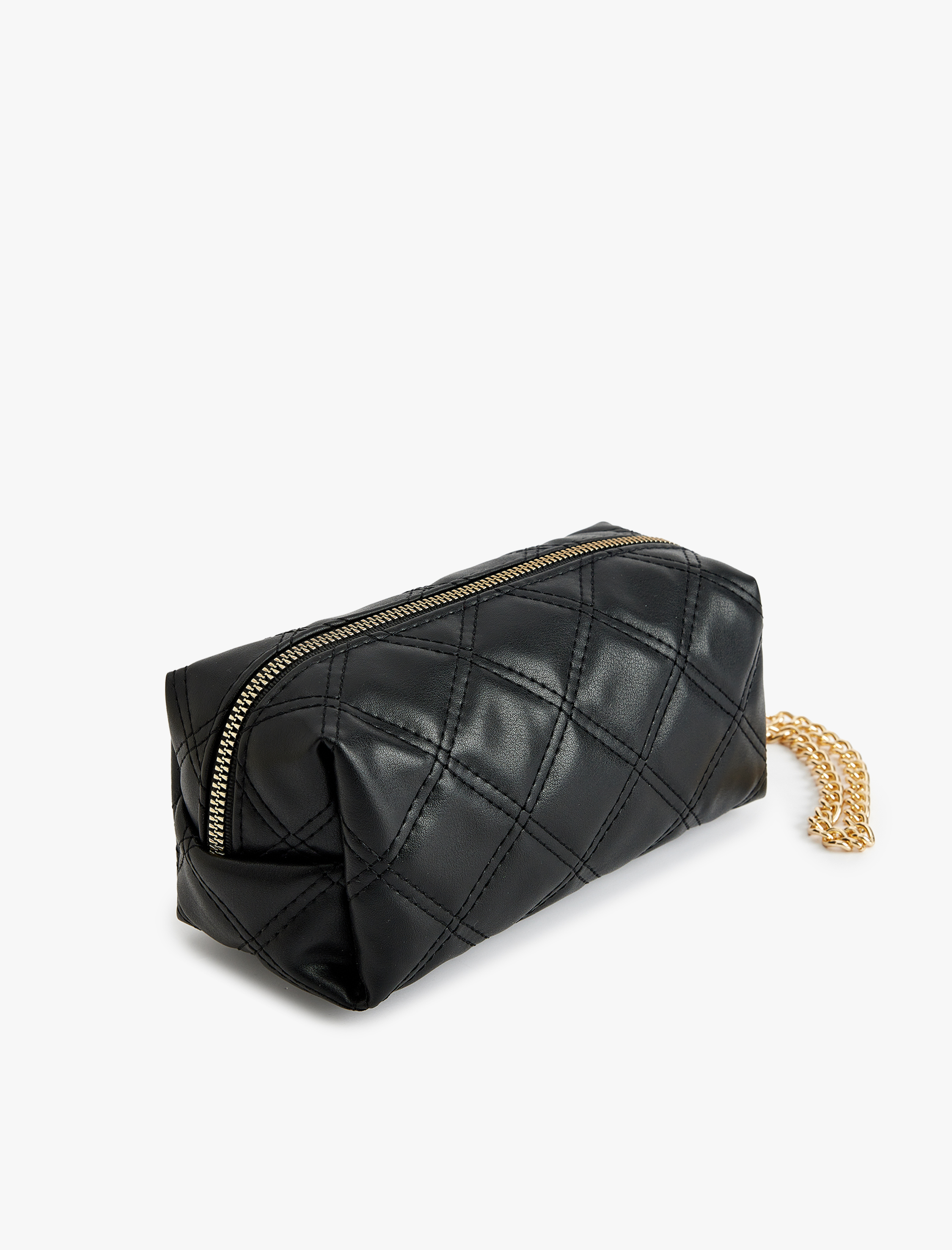  Kadın Kapitone Zincir Detaylı Fermuarlı Makyaj Çantası