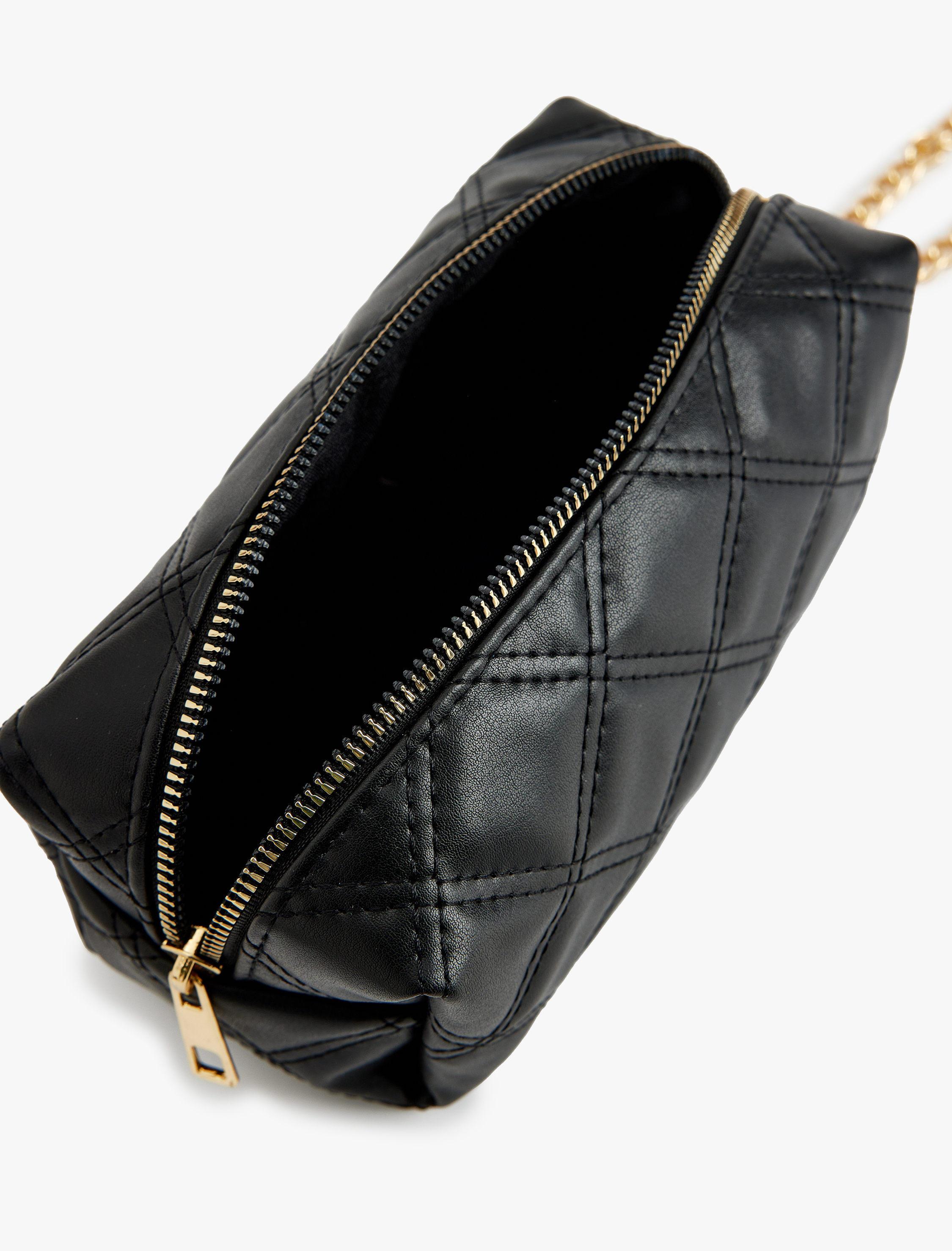  Kadın Kapitone Zincir Detaylı Fermuarlı Makyaj Çantası