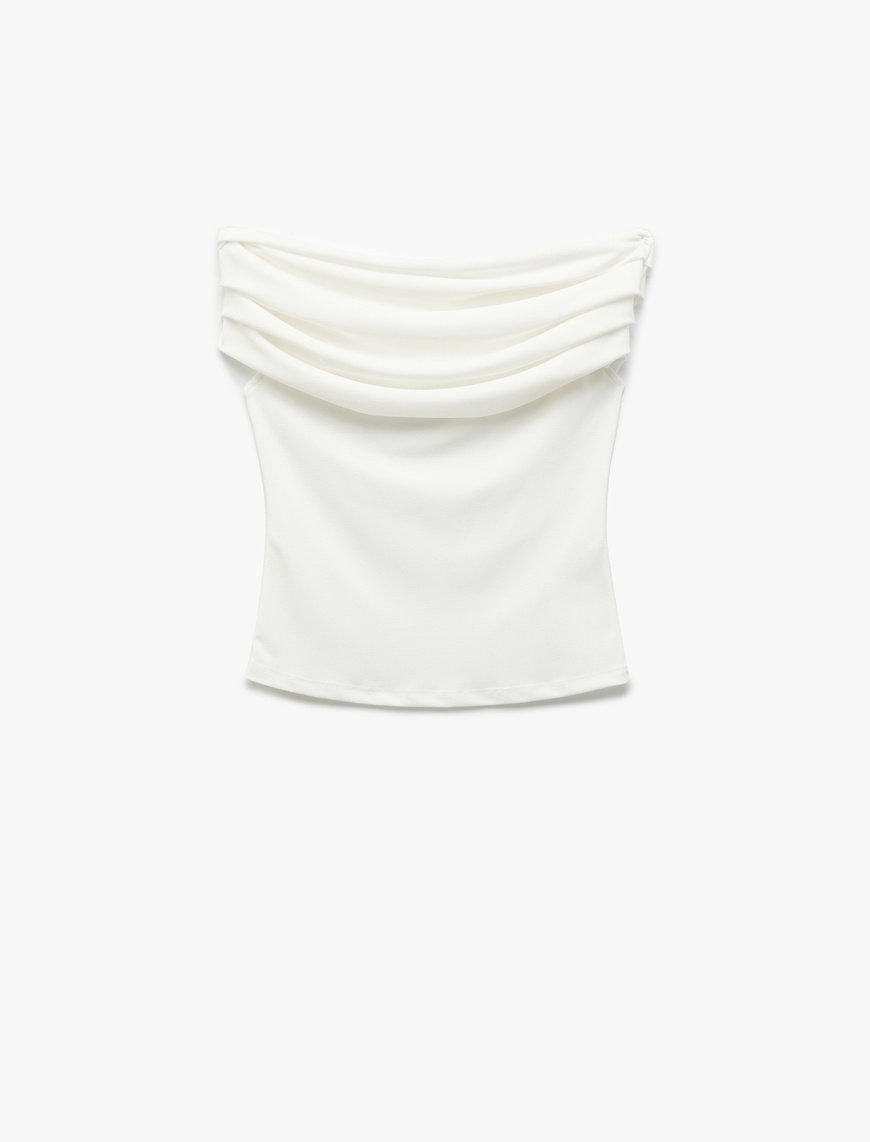   Krep Kumaş Drape Detaylı Straplez Bluz