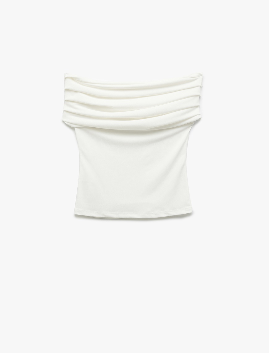   Krep Kumaş Drape Detaylı Straplez Bluz