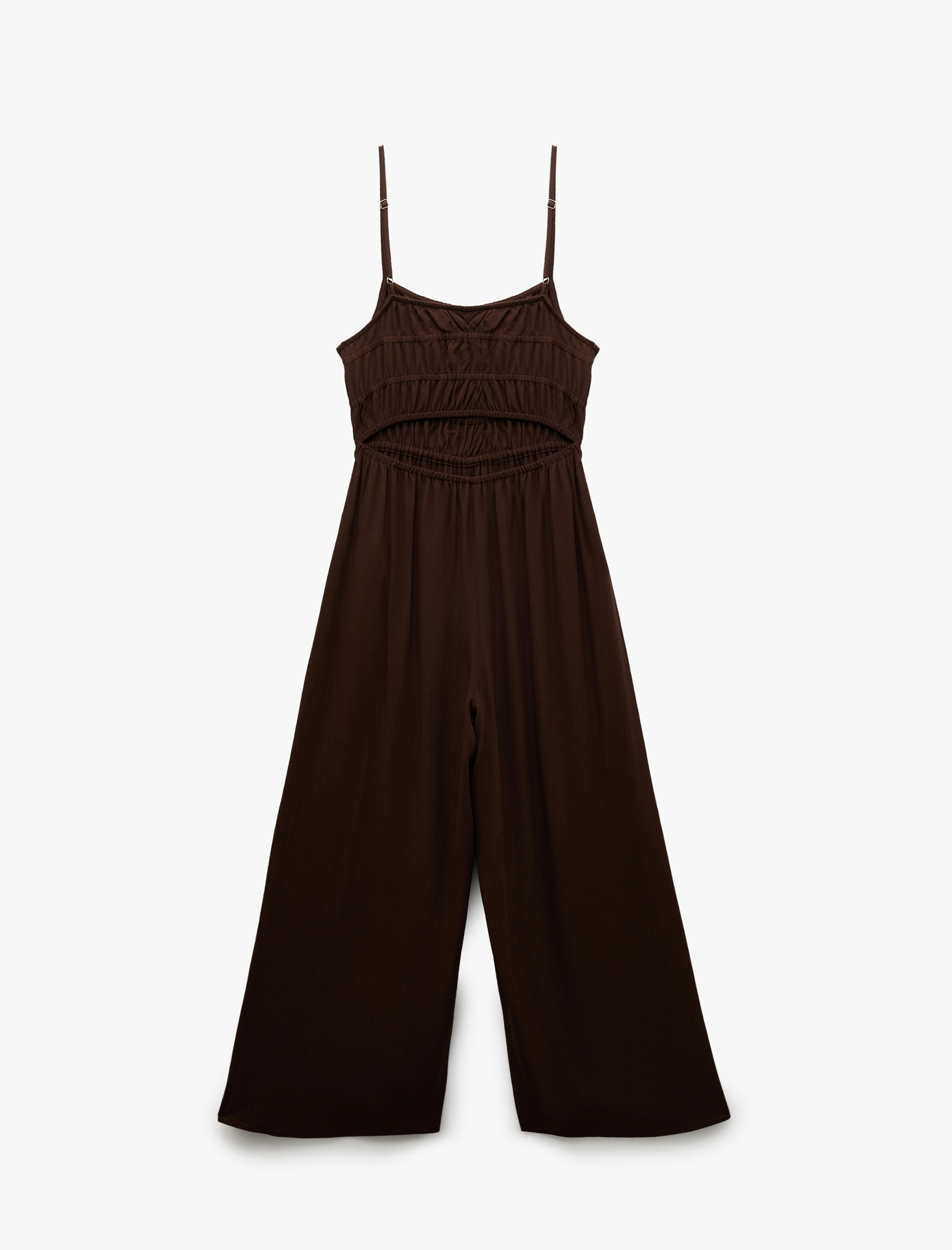   Kolsuz U Yaka Askılı Viskon Sırt Detaylı Salopet Tulum