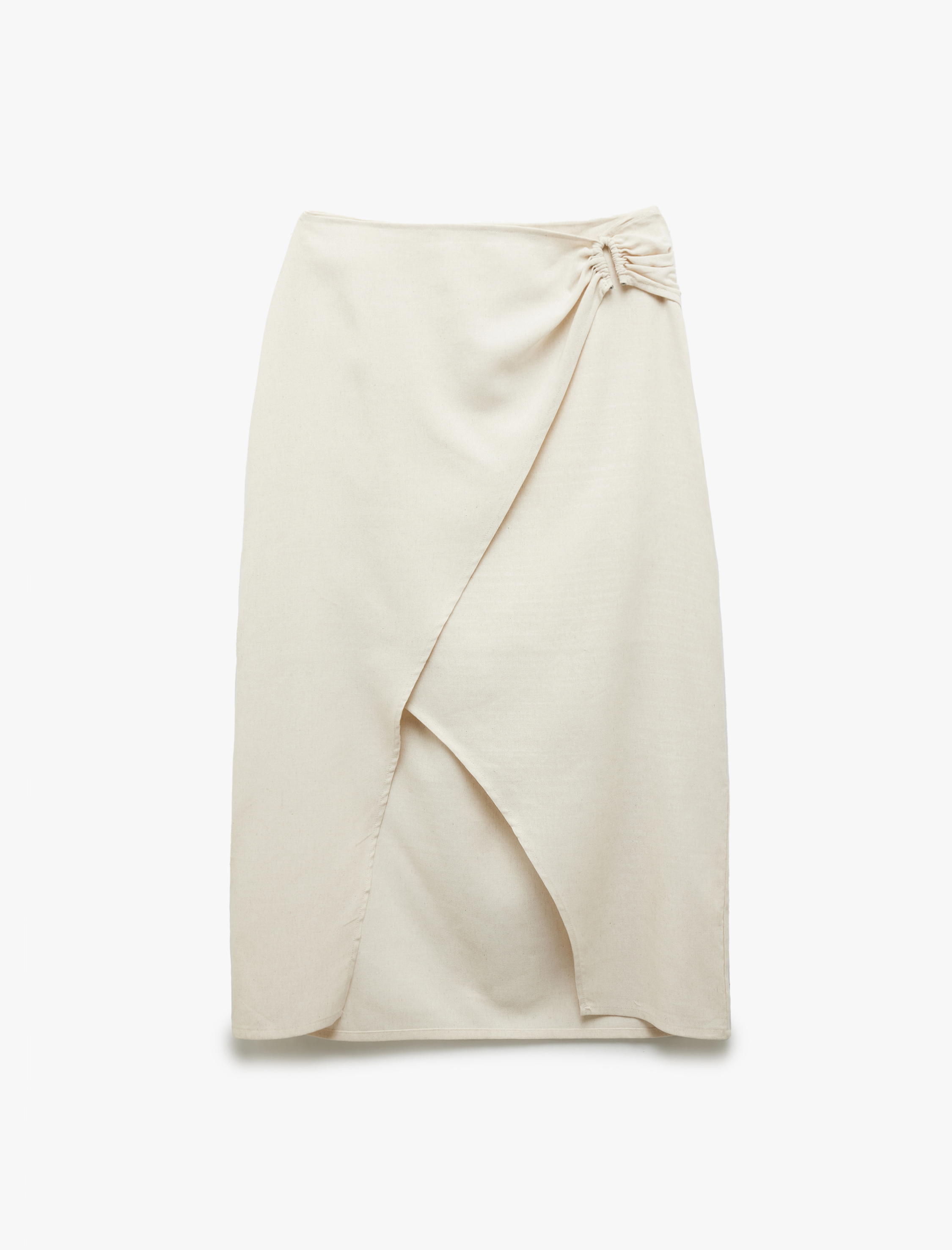   Midi Bağlama Detaylı Kruvaze A Kesim Keten Karışımlı Etek