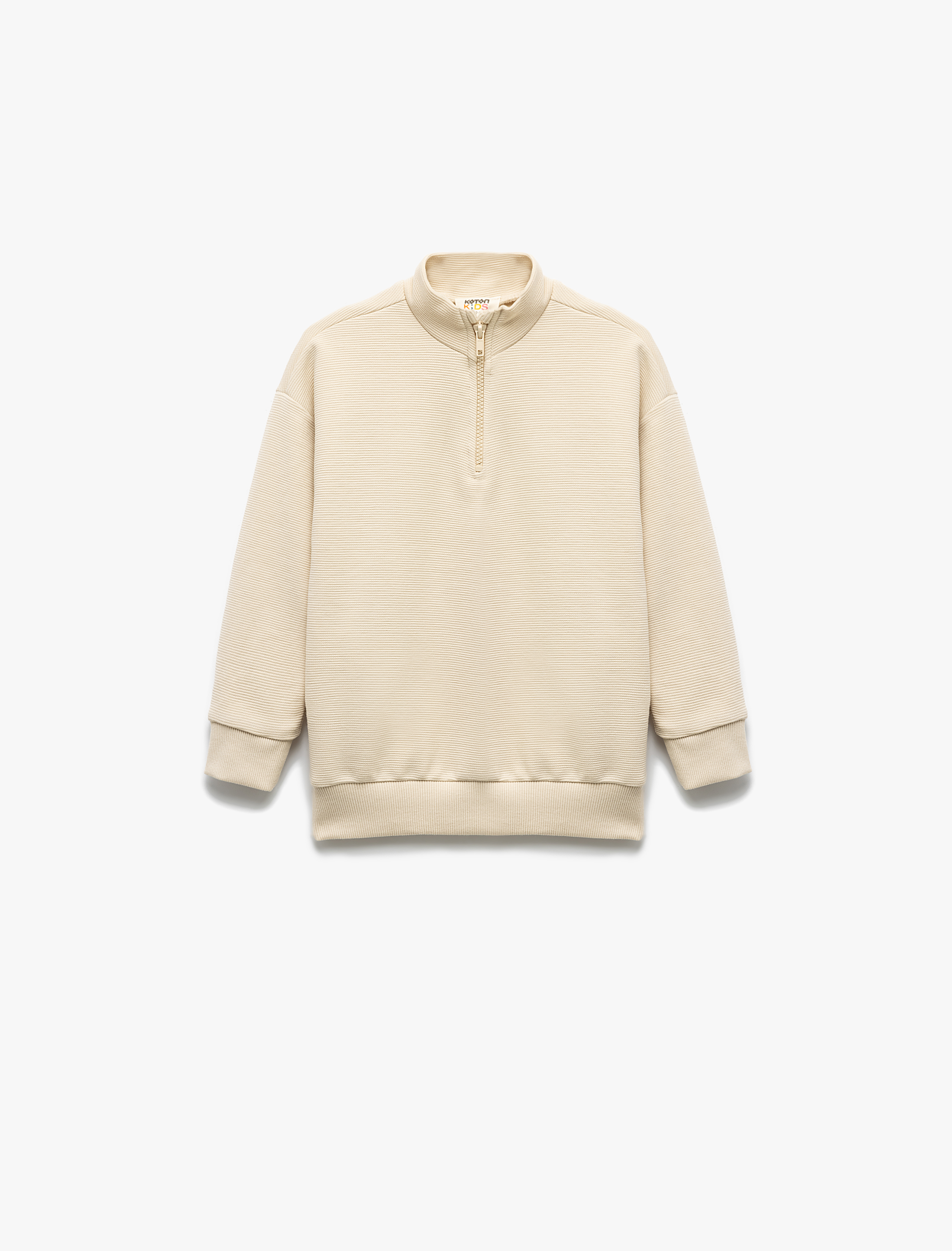 Koton Dik Yaka Yarım Fermuarlı Uzun Kollu Basic Sweatshirt -1