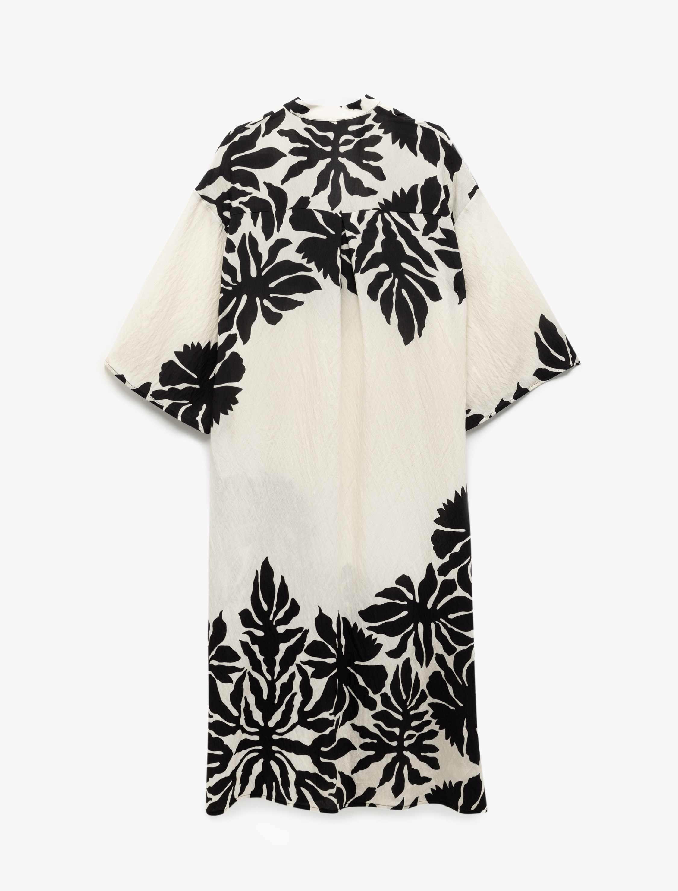   Rahat Kalıp Püsküllü Mandarin Yaka Kısa Kollu Viskon Çiçekli Tunik Elbise