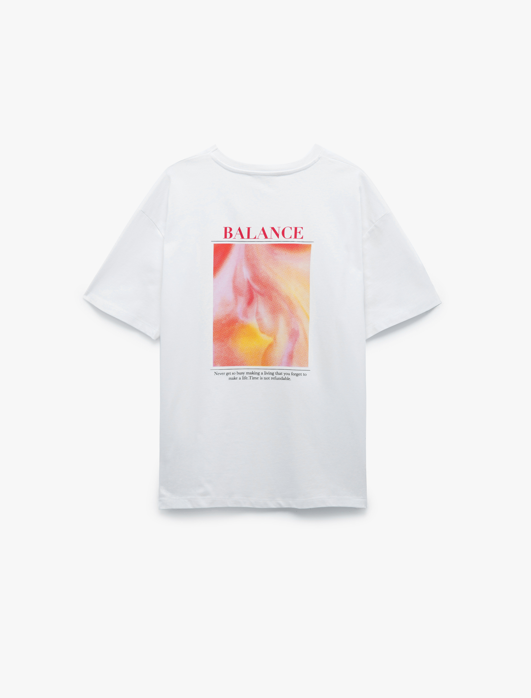   Pamuklu Bisiklet Yaka Kısa Kollu Arkası Baskılı Oversize Tişört