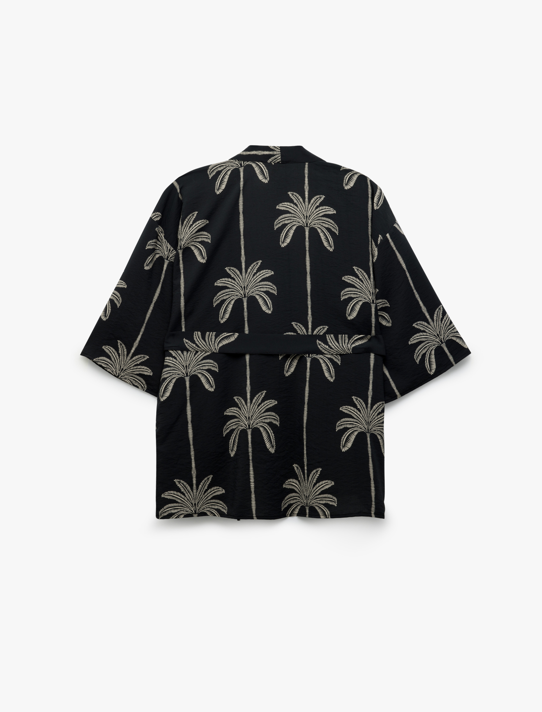   Bağlama Detaylı 3/4 Kol Palmiye Baskılı Viskon Kimono