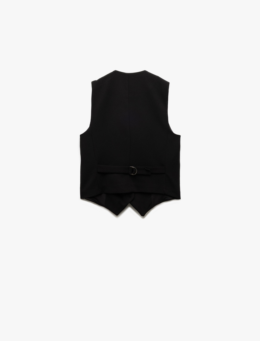   Krep Scuba Kumaş Astarlı Slim Fit V Yaka Kolsuz Düğmeli Yelek