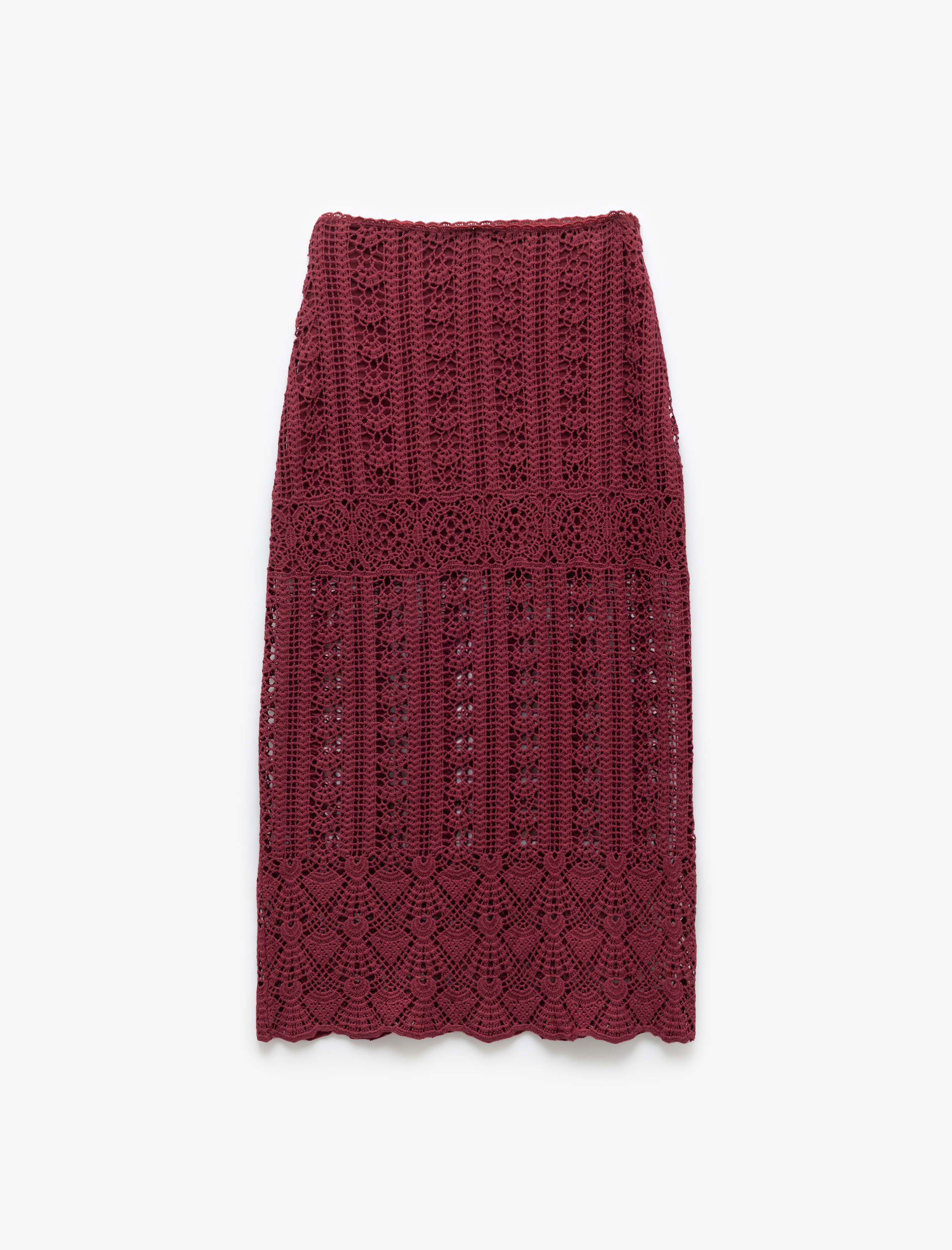   Pamuklu Slim Fit Ajurlu Midi Boy Kroşe Etek