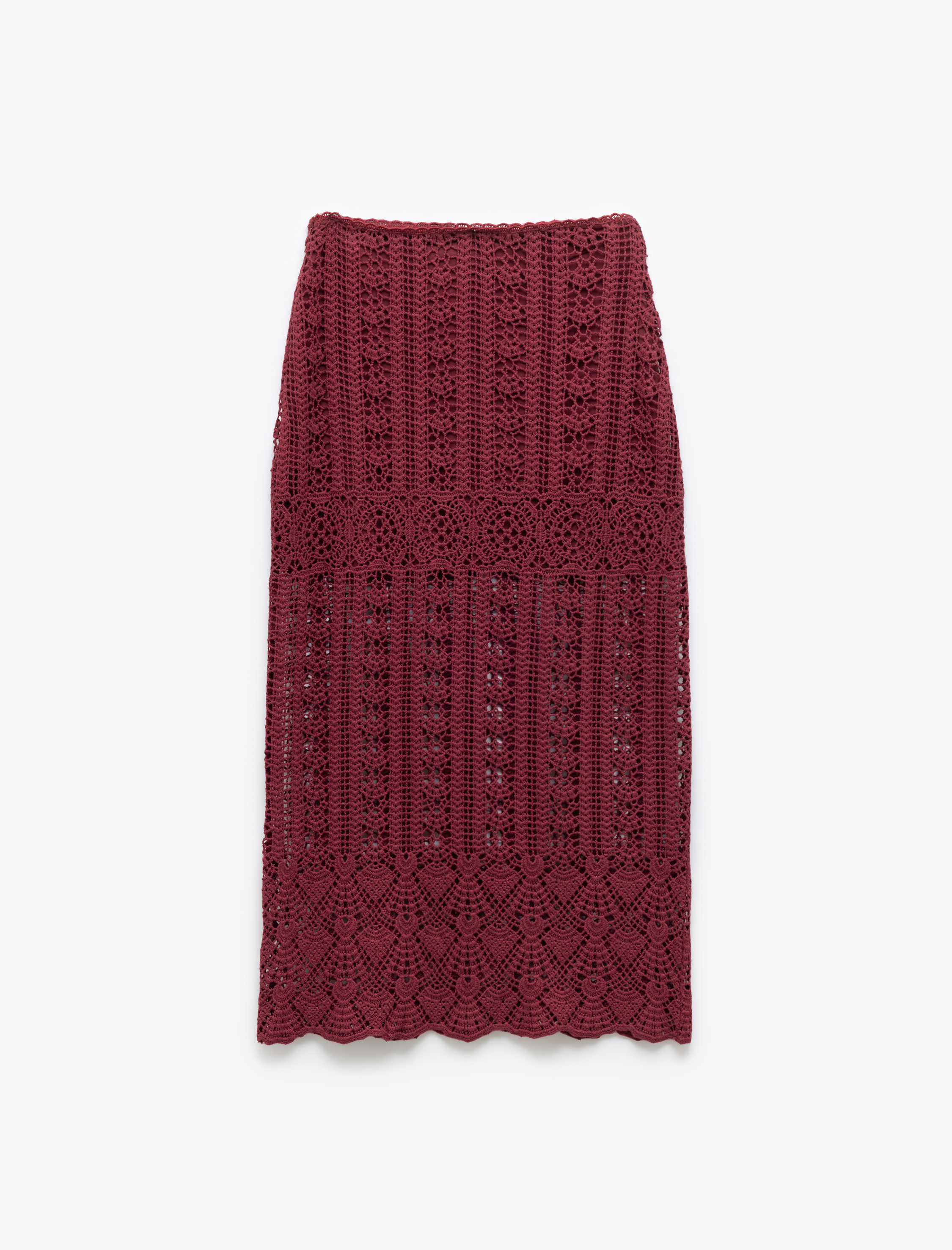   Pamuklu Slim Fit Ajurlu Midi Boy Kroşe Etek