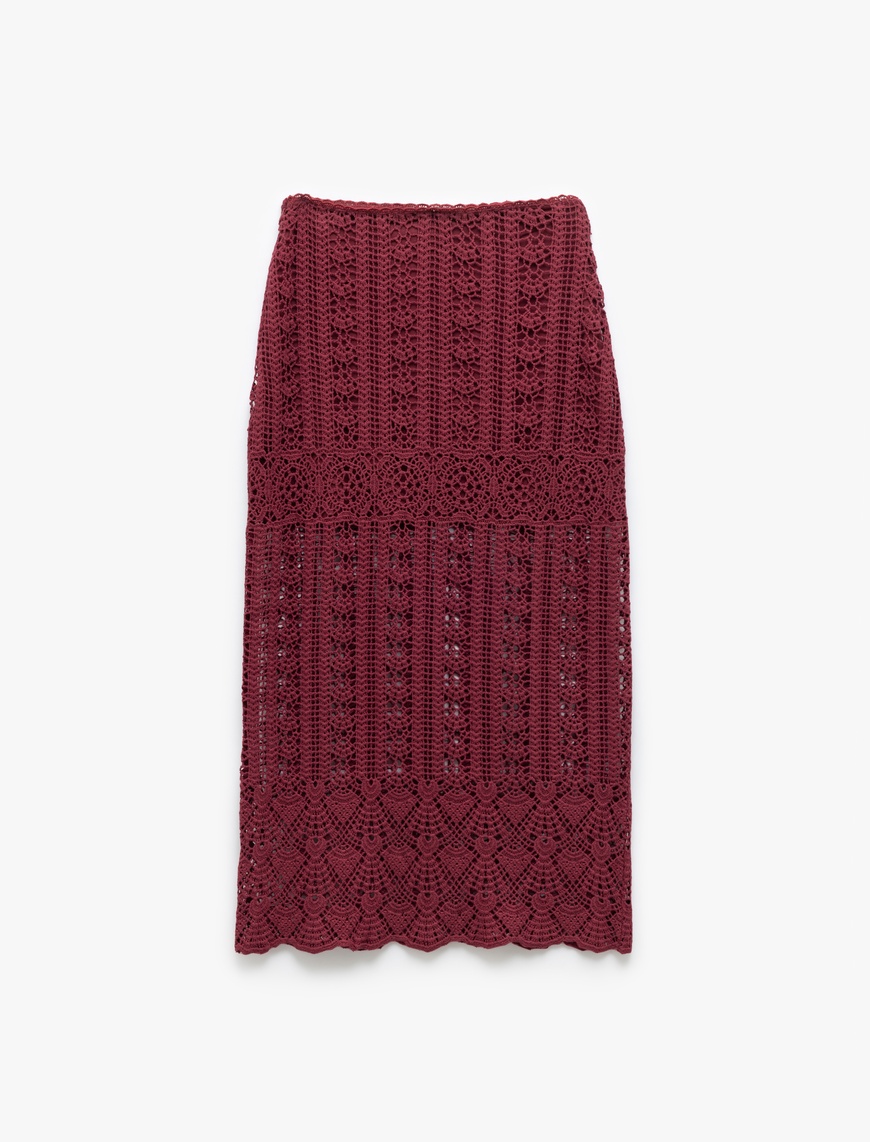  Pamuklu Slim Fit Ajurlu Midi Boy Kroşe Etek