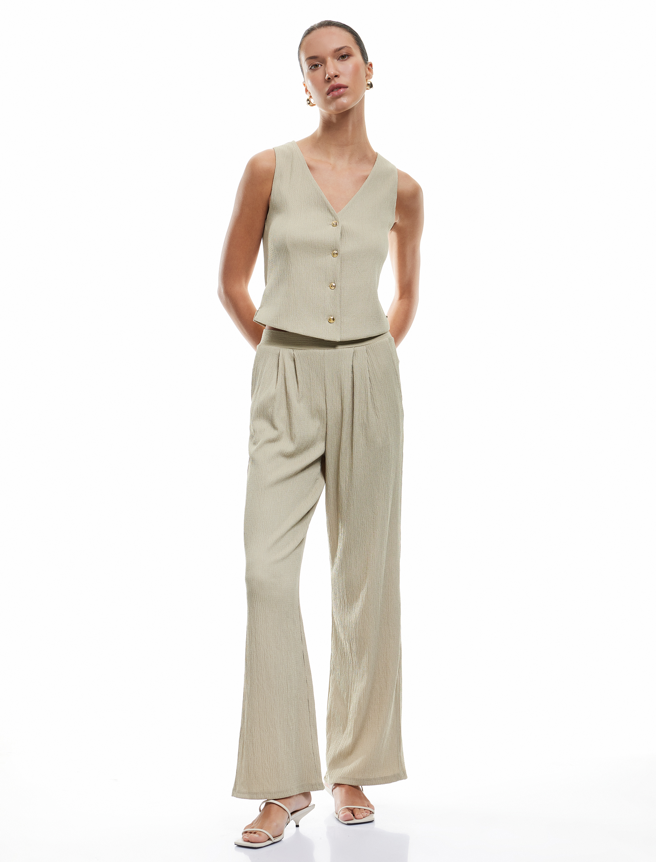   Bürümcük Kumaş V Yaka Düğmeli Yelek