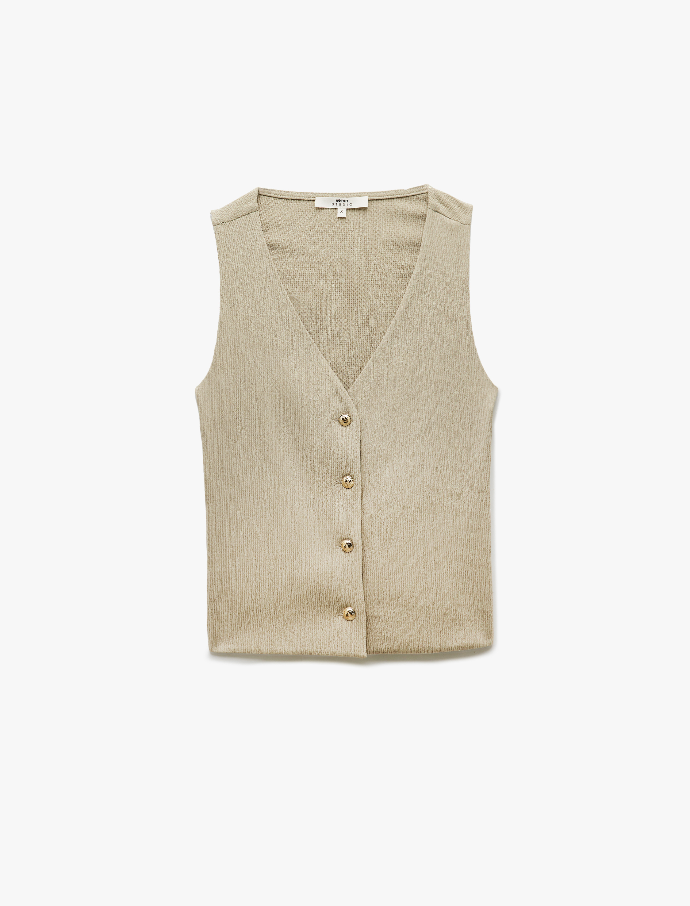   Bürümcük Kumaş V Yaka Düğmeli Yelek