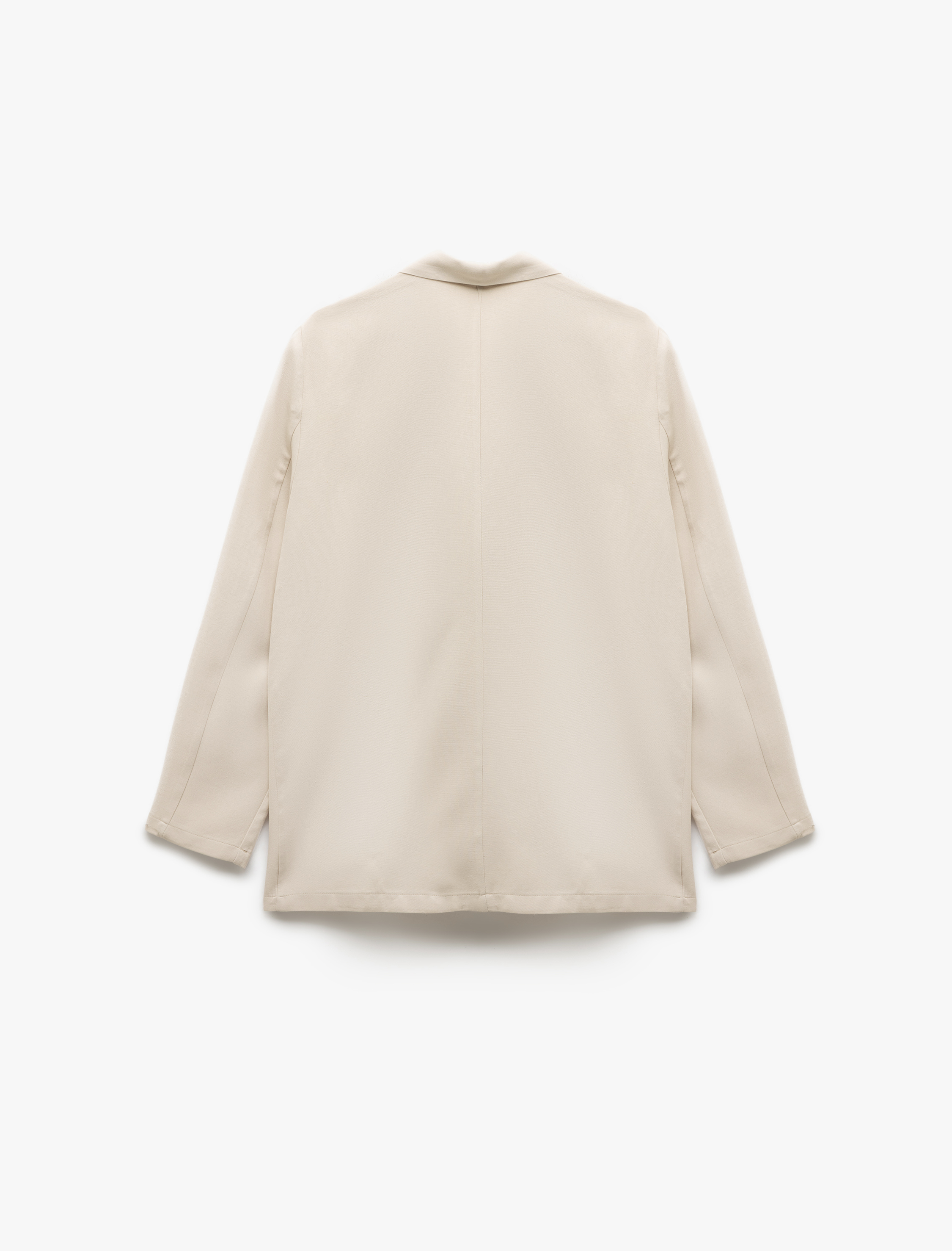   Uzun Kollu Cepli Keten Karışımlı Kruvaze Oversize Blazer Ceket