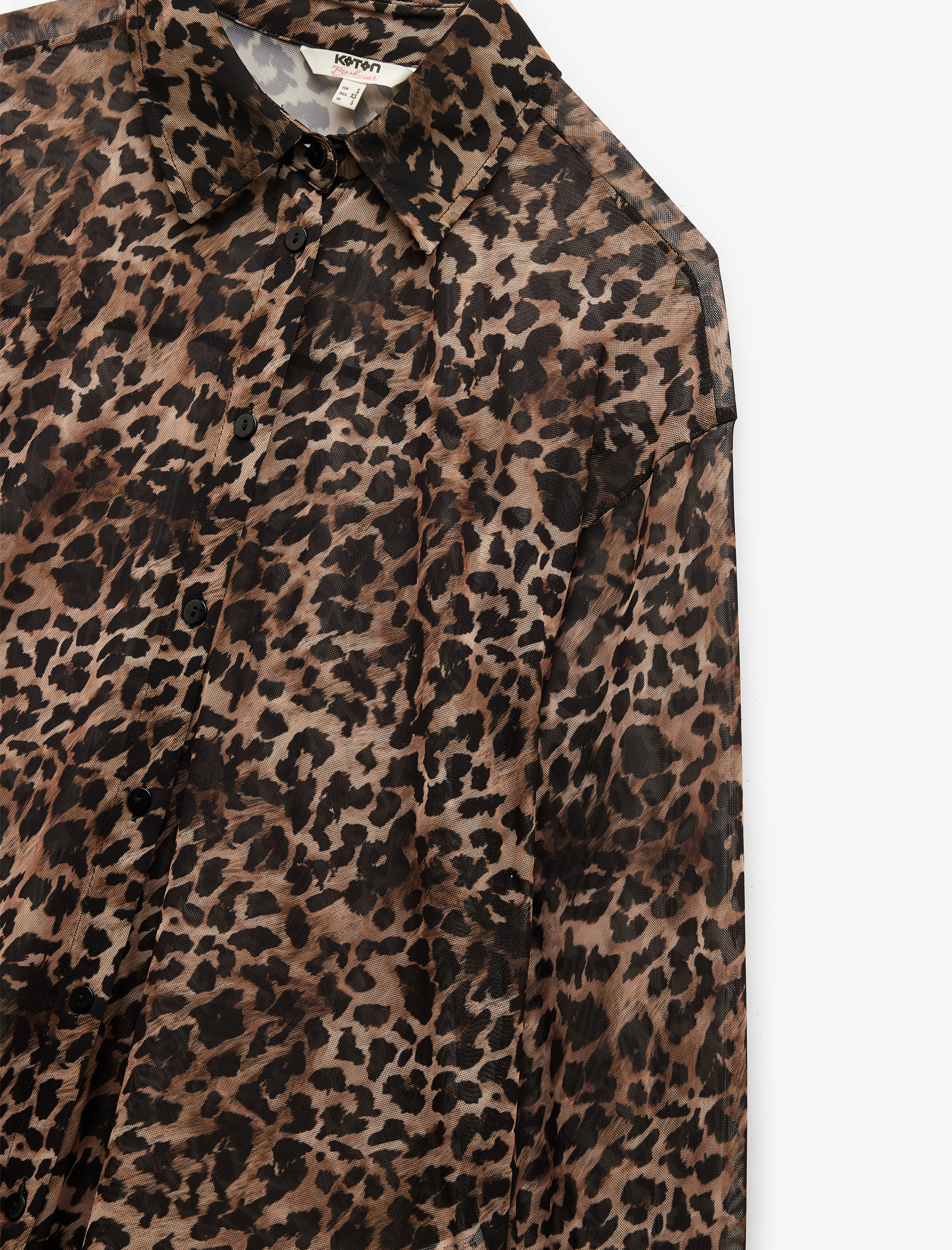   Uzun Kollu Leopar Desenli Şifon Gömlek Plaj Elbisesi