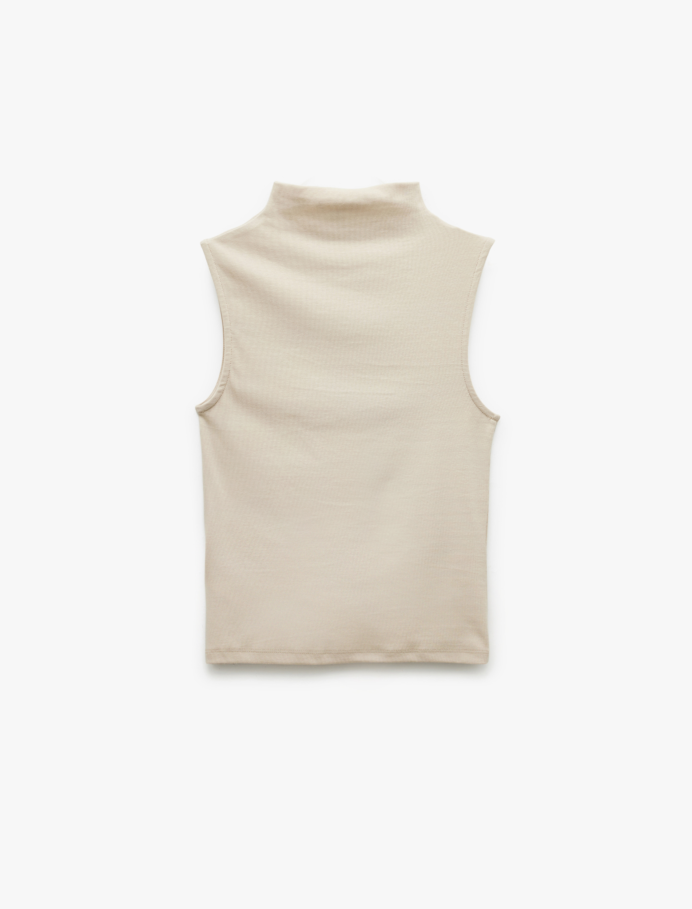   Pamuklu Slim Fit Dik Yaka Kolsuz Penye Bluz