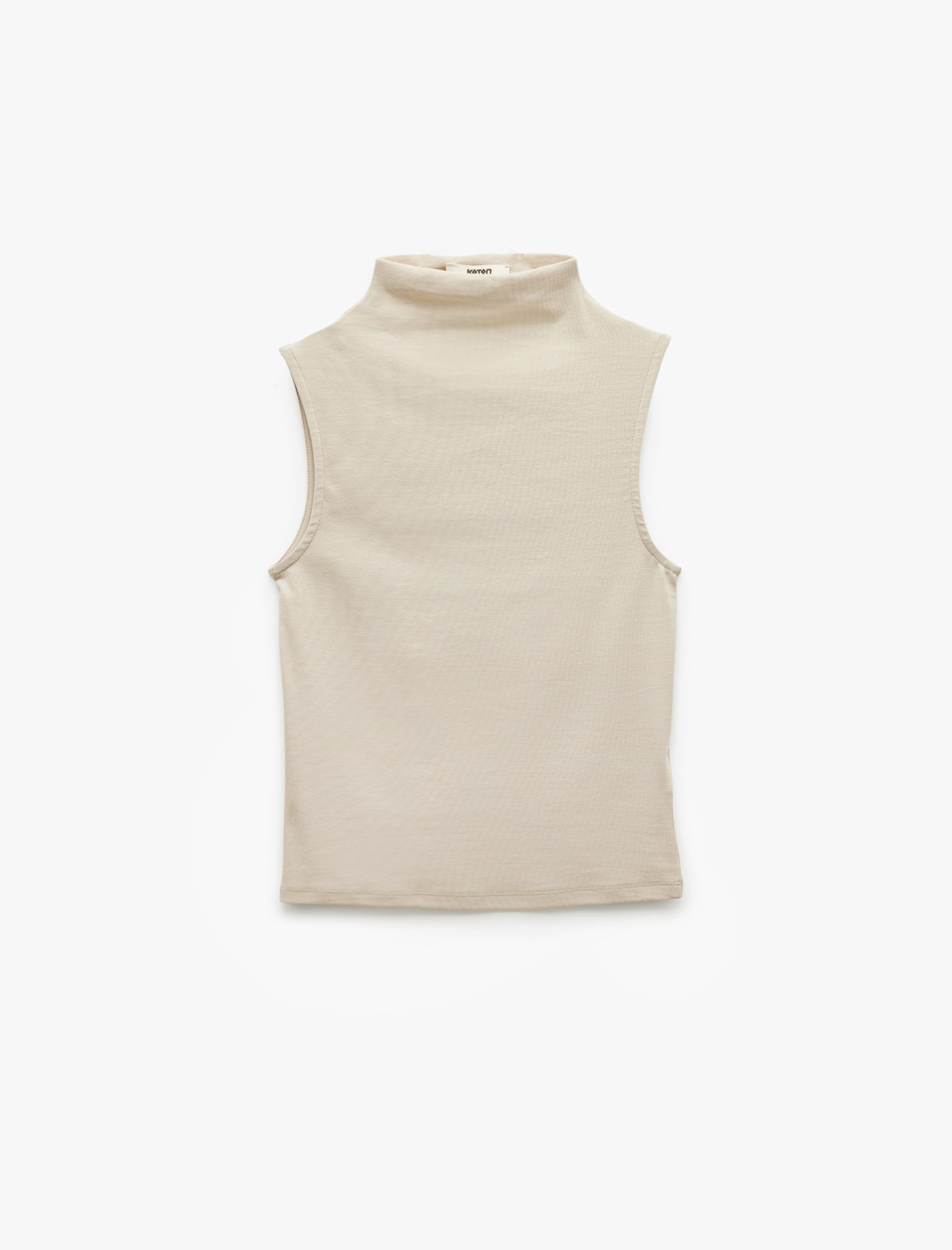   Pamuklu Slim Fit Dik Yaka Kolsuz Penye Bluz