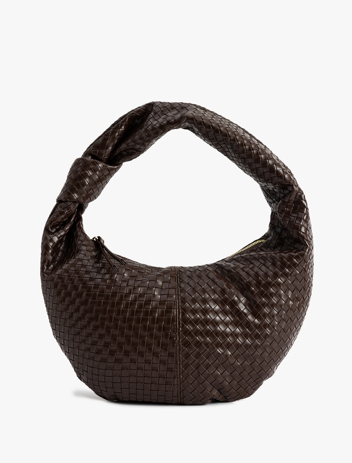 Kadın Suni Deri Örgü Dokulu Düğüm Detaylı Omuz Çantası