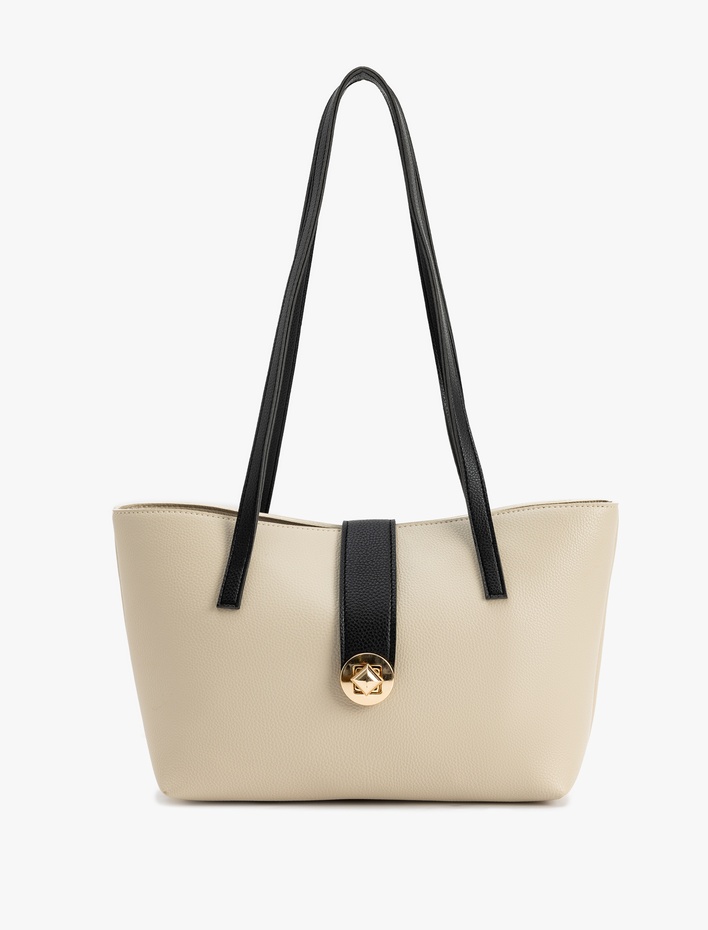 Kadın Metal Aksesuarlı Saplı Suni Deri Tote Çanta