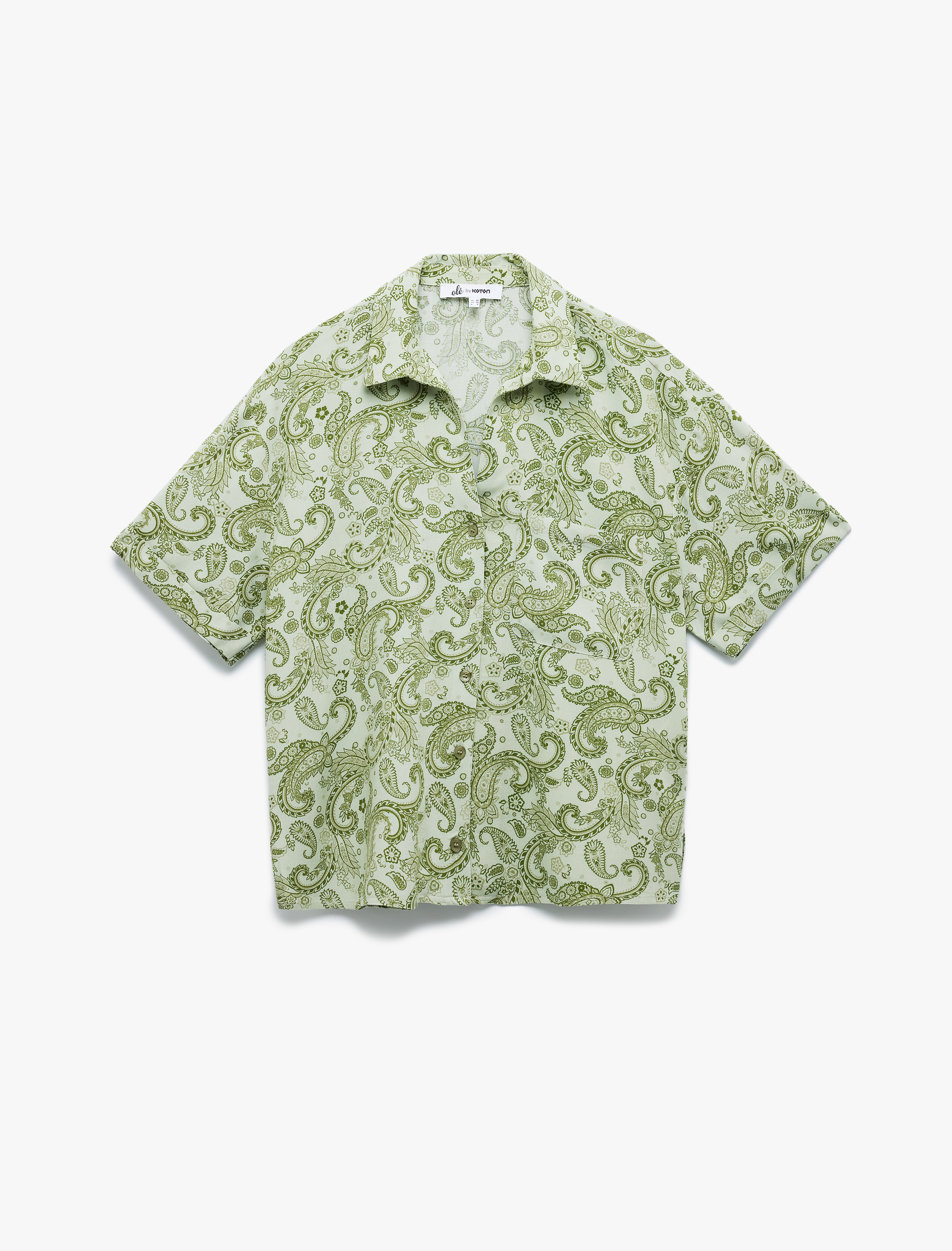   Cep Detaylı Düğmeli Klasik Yaka Kısa Kollu Viskon Gömlek