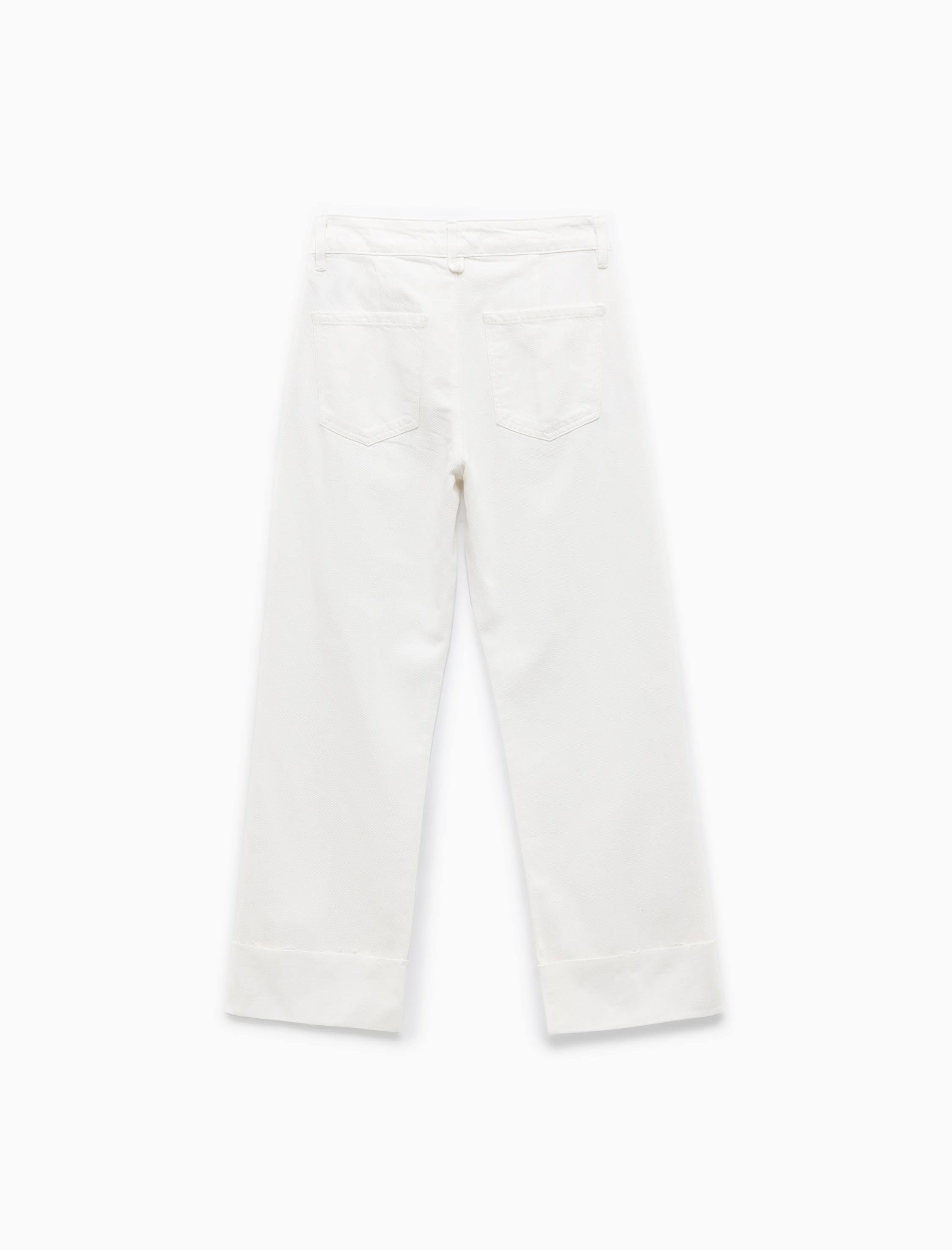   Nervürlü Yüksek Bel Düz Katlı Paça Denim Pantolon - Straight Fit Jean